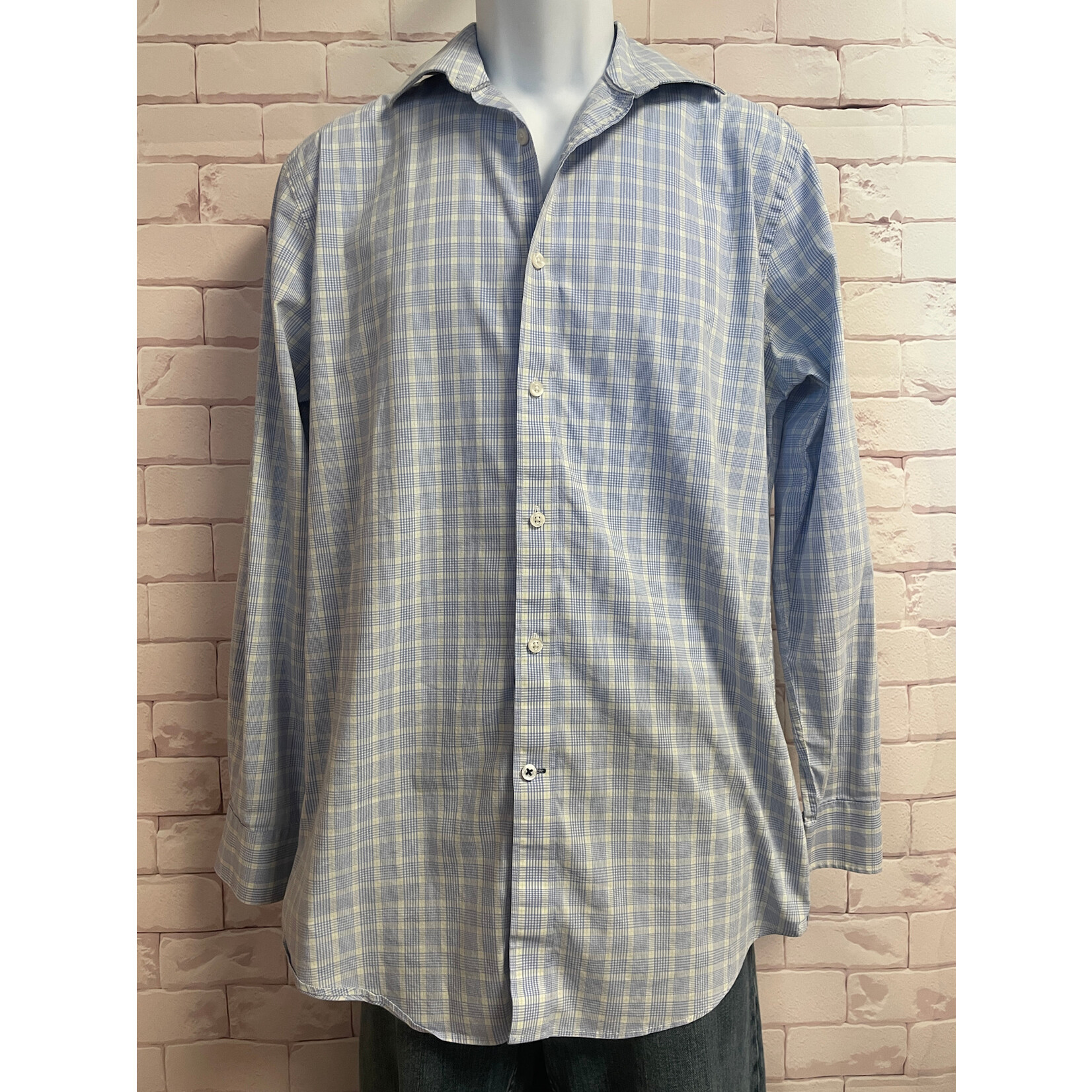 Crown & Ivy, Blue, White, Long Sleeve, Button Down, Men's, Medium