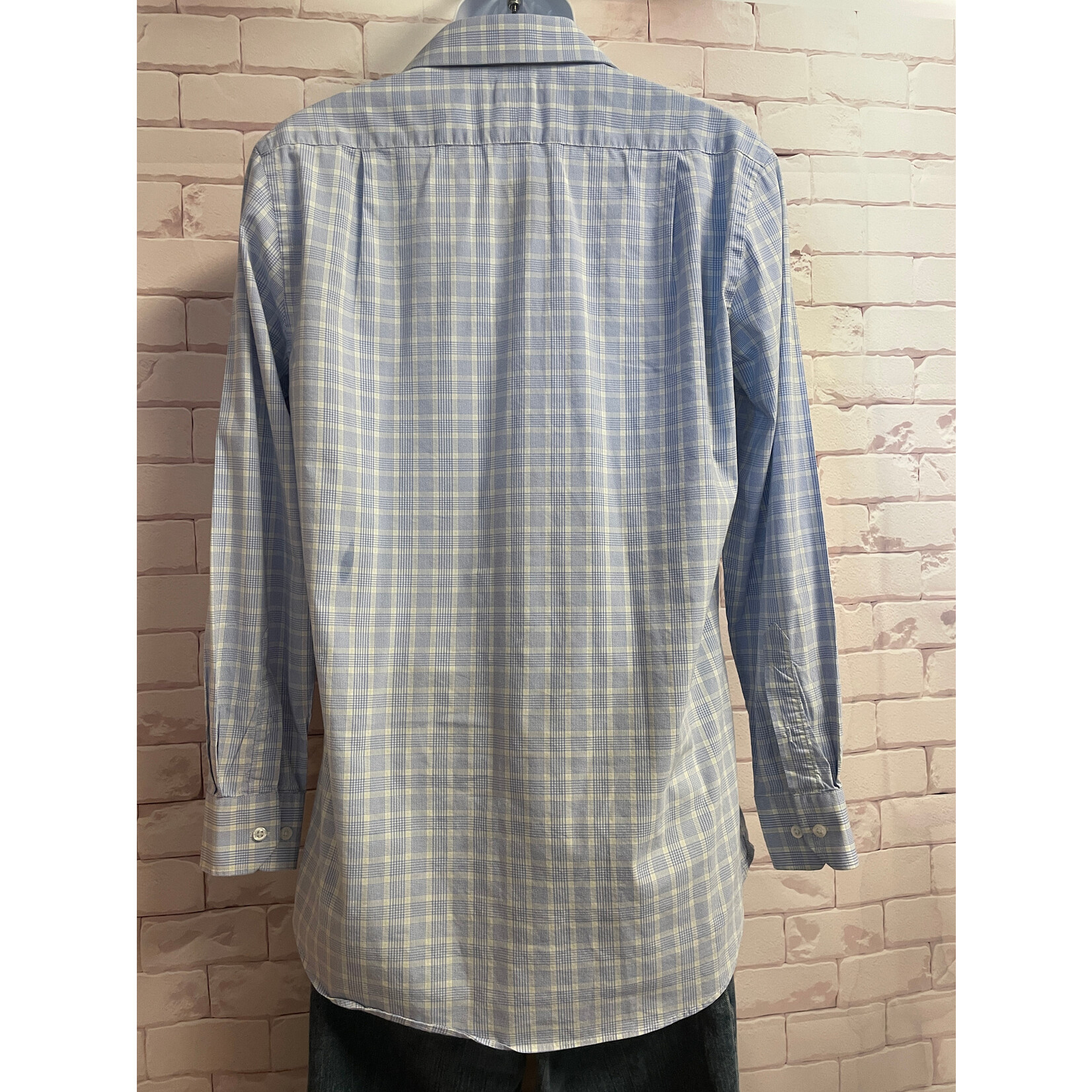 Crown & Ivy, Blue, White, Long Sleeve, Button Down, Men's, Medium