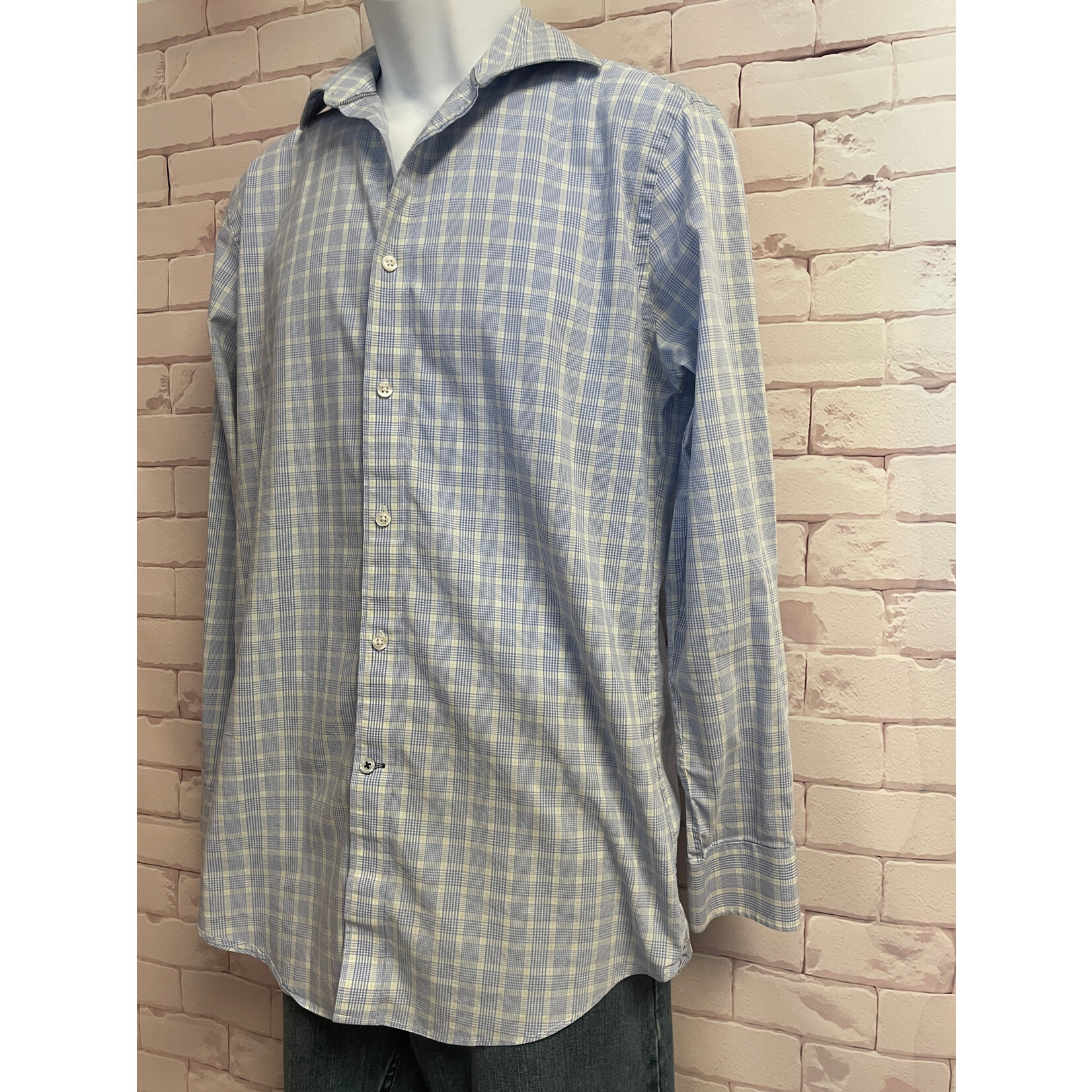 Crown & Ivy, Blue, White, Long Sleeve, Button Down, Men's, Medium