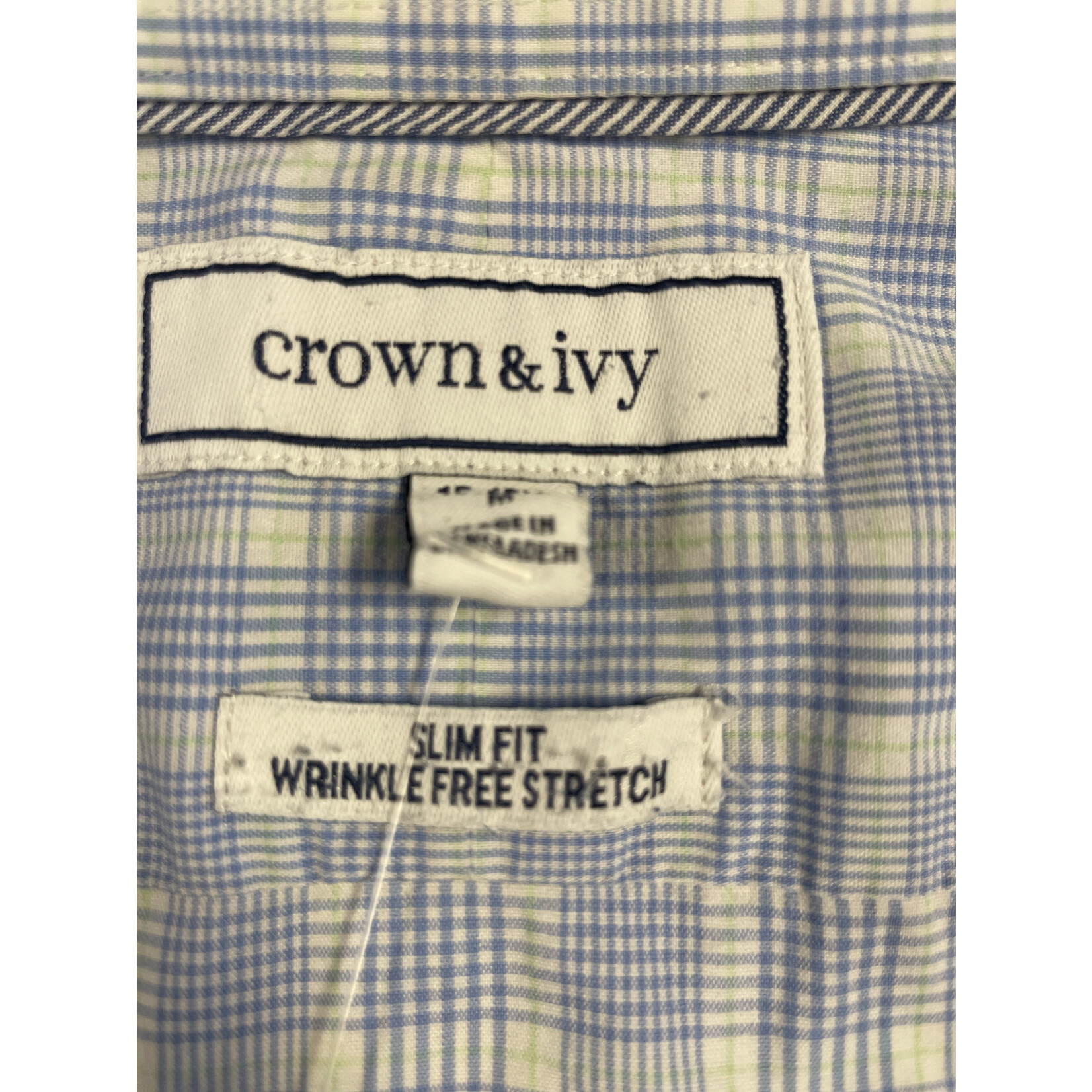 Crown & Ivy, Blue, White, Long Sleeve, Button Down, Men's, Medium