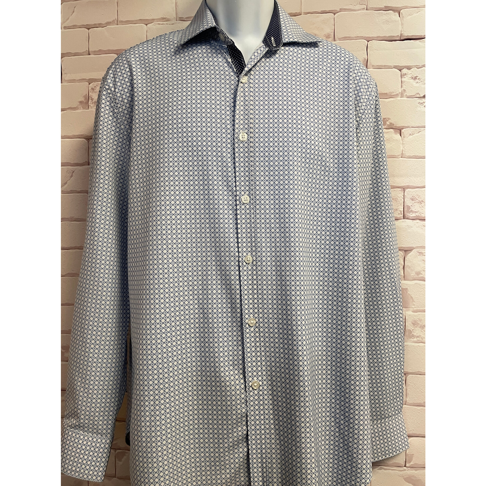 Society Of Threads, Blue, White, Long Sleeve, Button Down, Men's, Medium