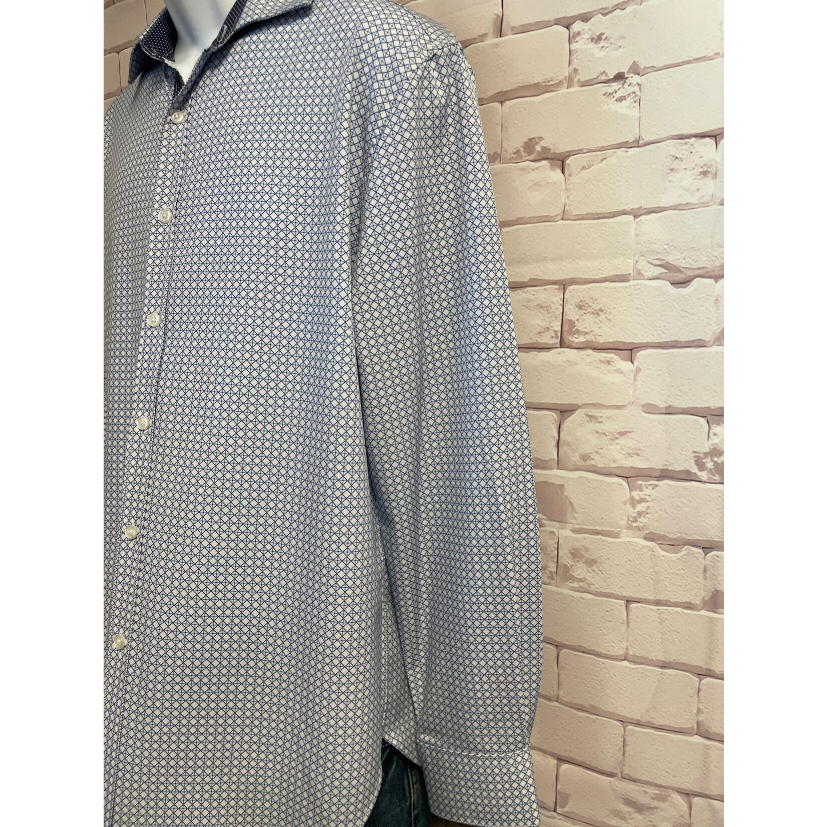 Society Of Threads, Blue, White, Long Sleeve, Button Down, Men's, Medium