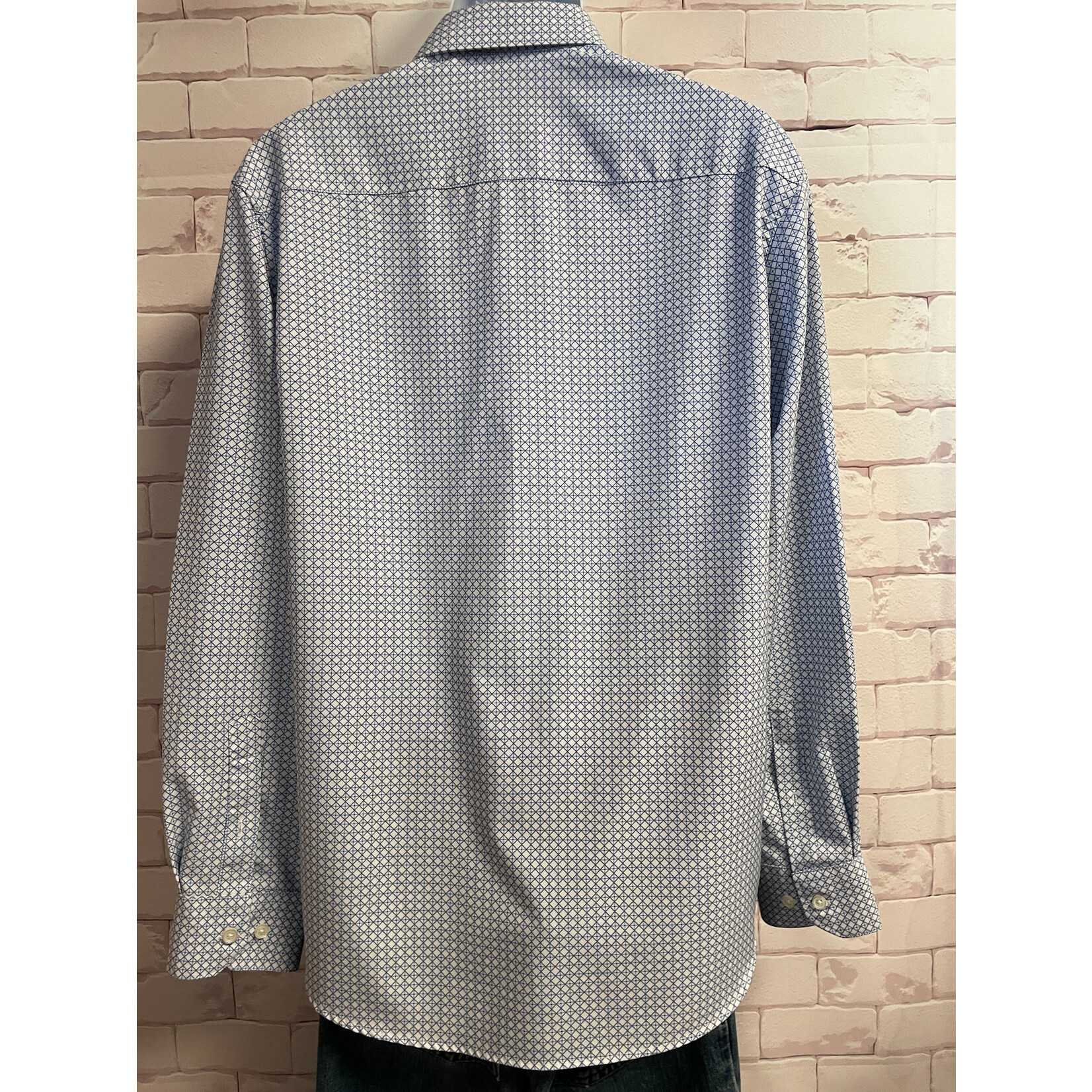 Society Of Threads, Blue, White, Long Sleeve, Button Down, Men's, Medium