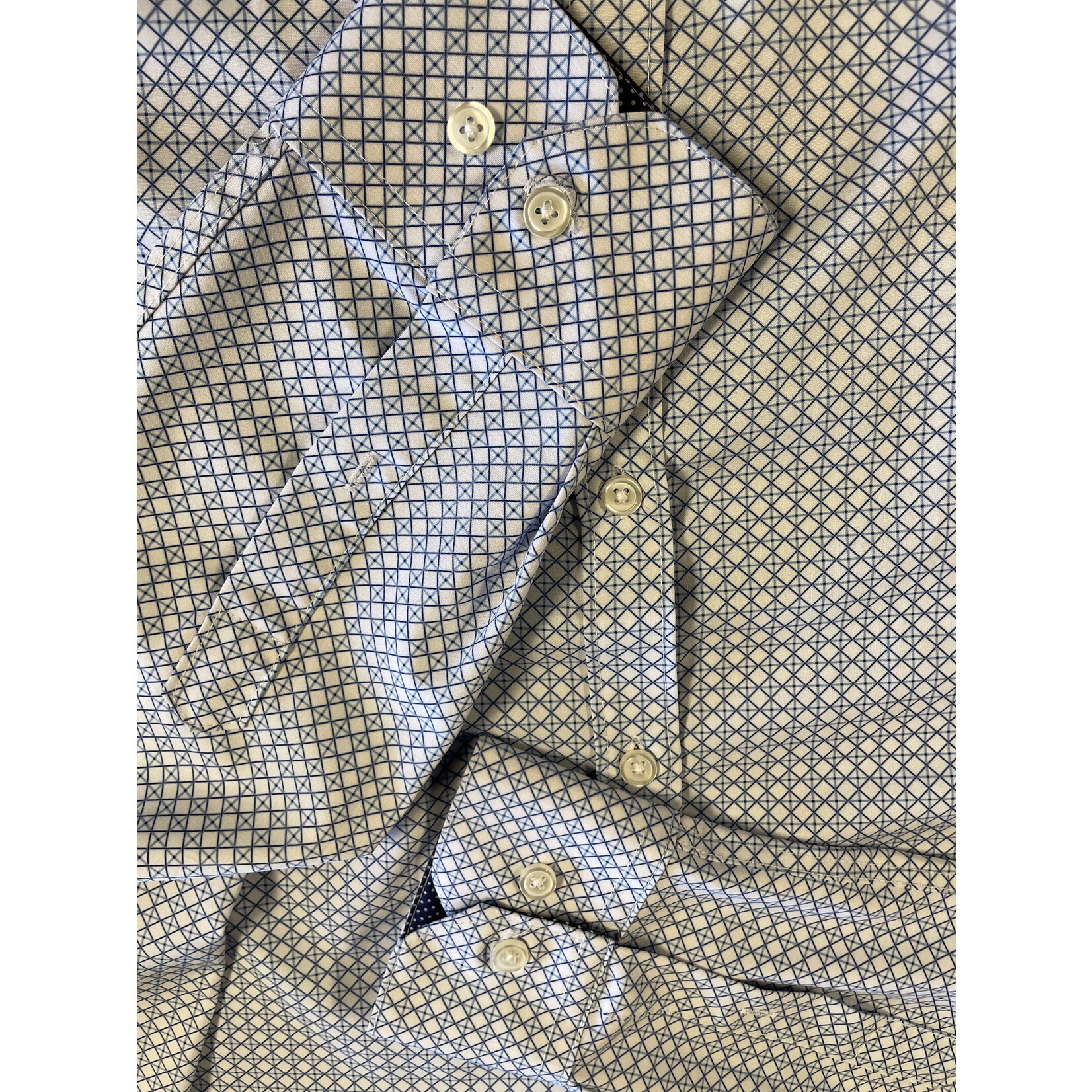 Society Of Threads, Blue, White, Long Sleeve, Button Down, Men's, Medium
