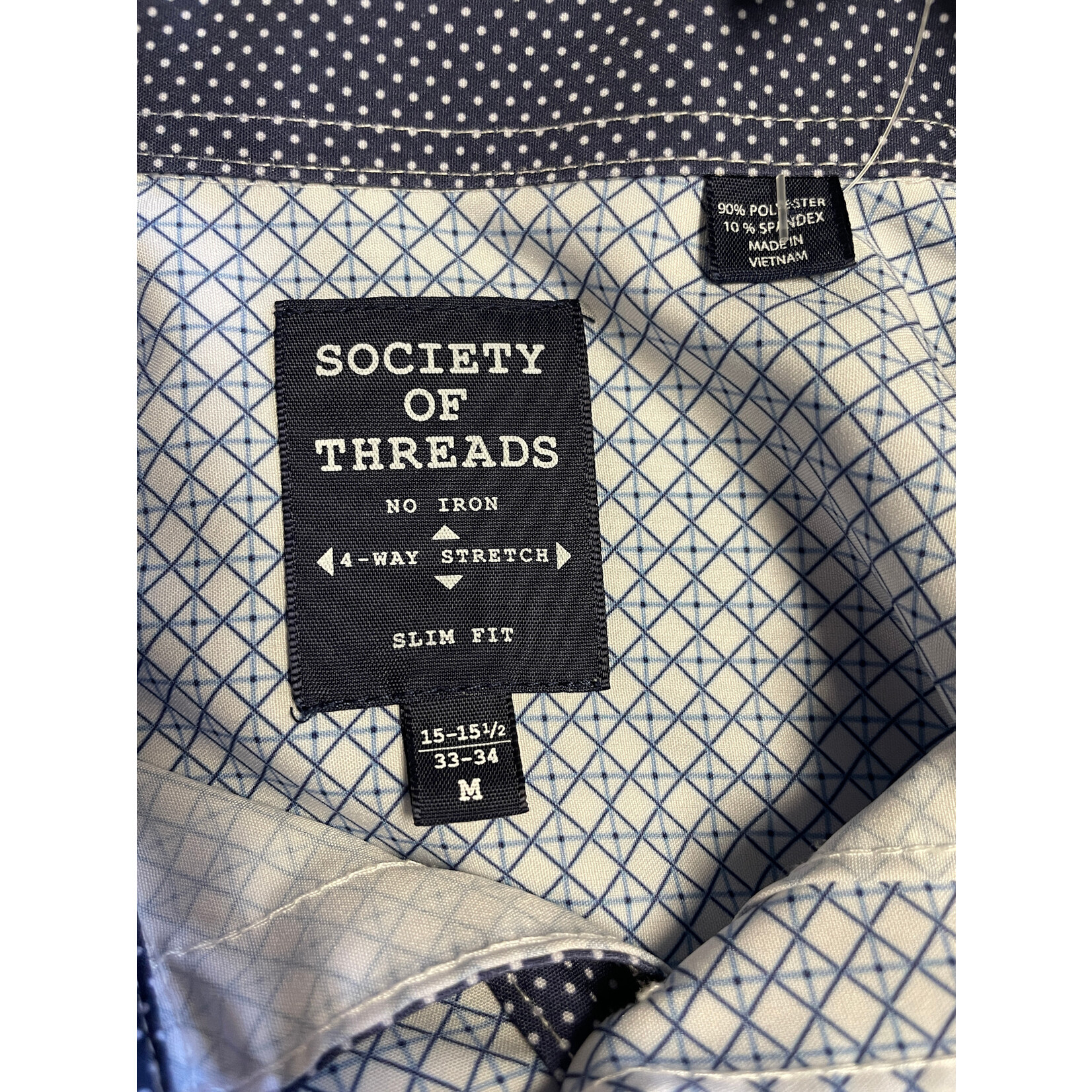 Society Of Threads, Blue, White, Long Sleeve, Button Down, Men's, Medium
