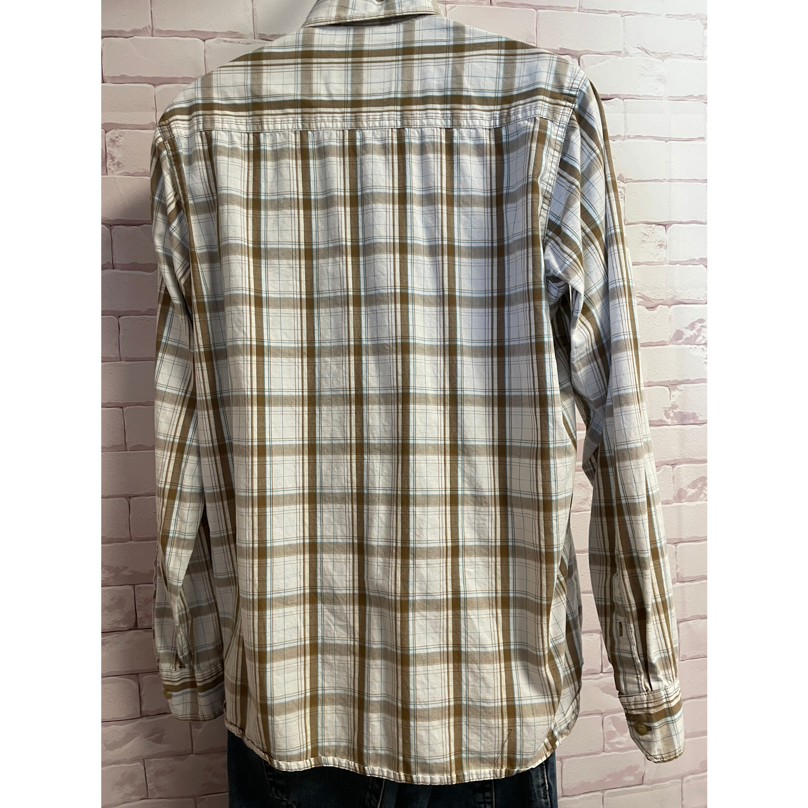 Lee, Cream, Brown, Long Sleeve, Button Down, Men's, Medium