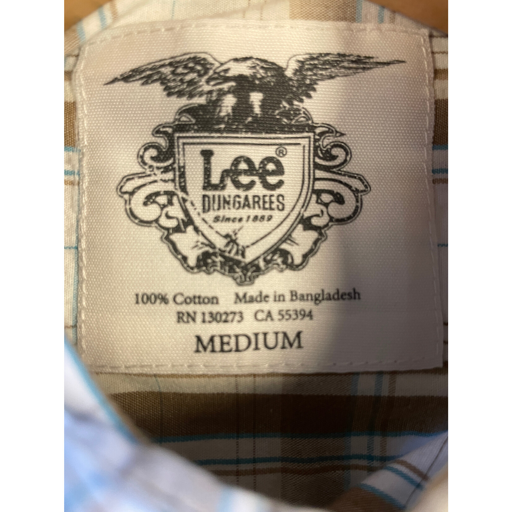 Lee, Cream, Brown, Long Sleeve, Button Down, Men's, Medium