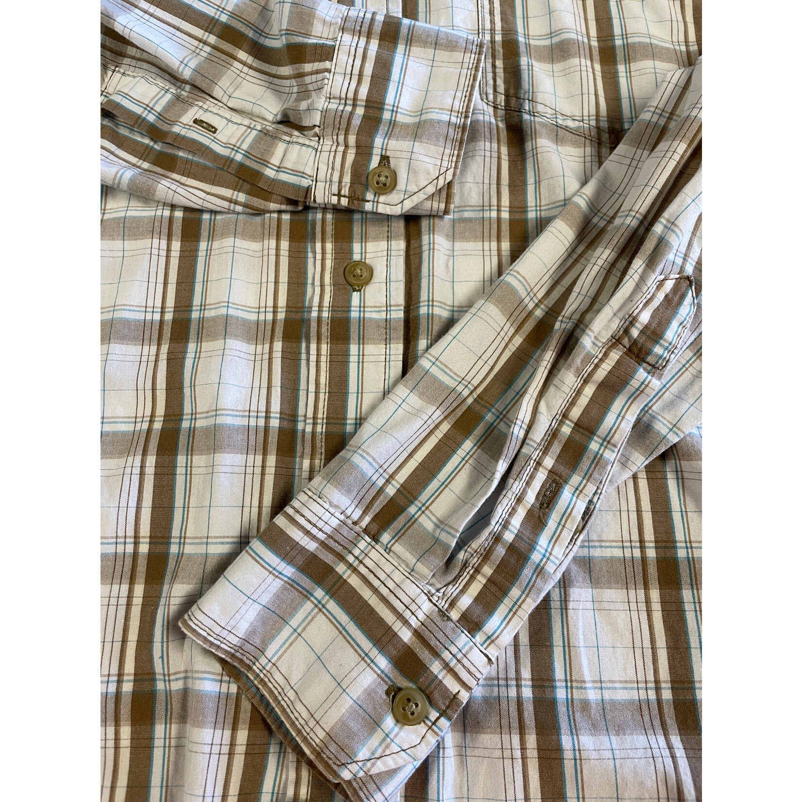 Lee, Cream, Brown, Long Sleeve, Button Down, Men's, Medium