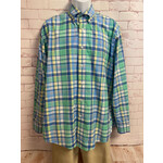 Southern Tide, Blue, Yellow, Green, Plaid, Sort Sleeve, Button Up, Men's, Large