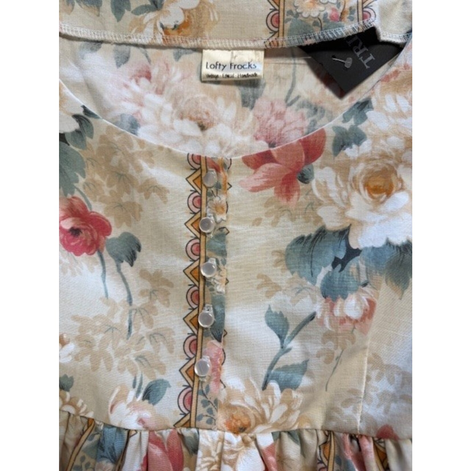 Lofty Frocks, Cream, Floral, Retro, Dress, Small, MSRP $173