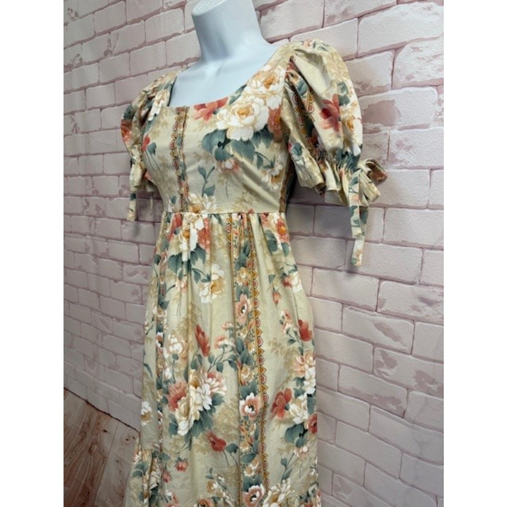 Lofty Frocks, Cream, Floral, Retro, Dress, Small, MSRP $173