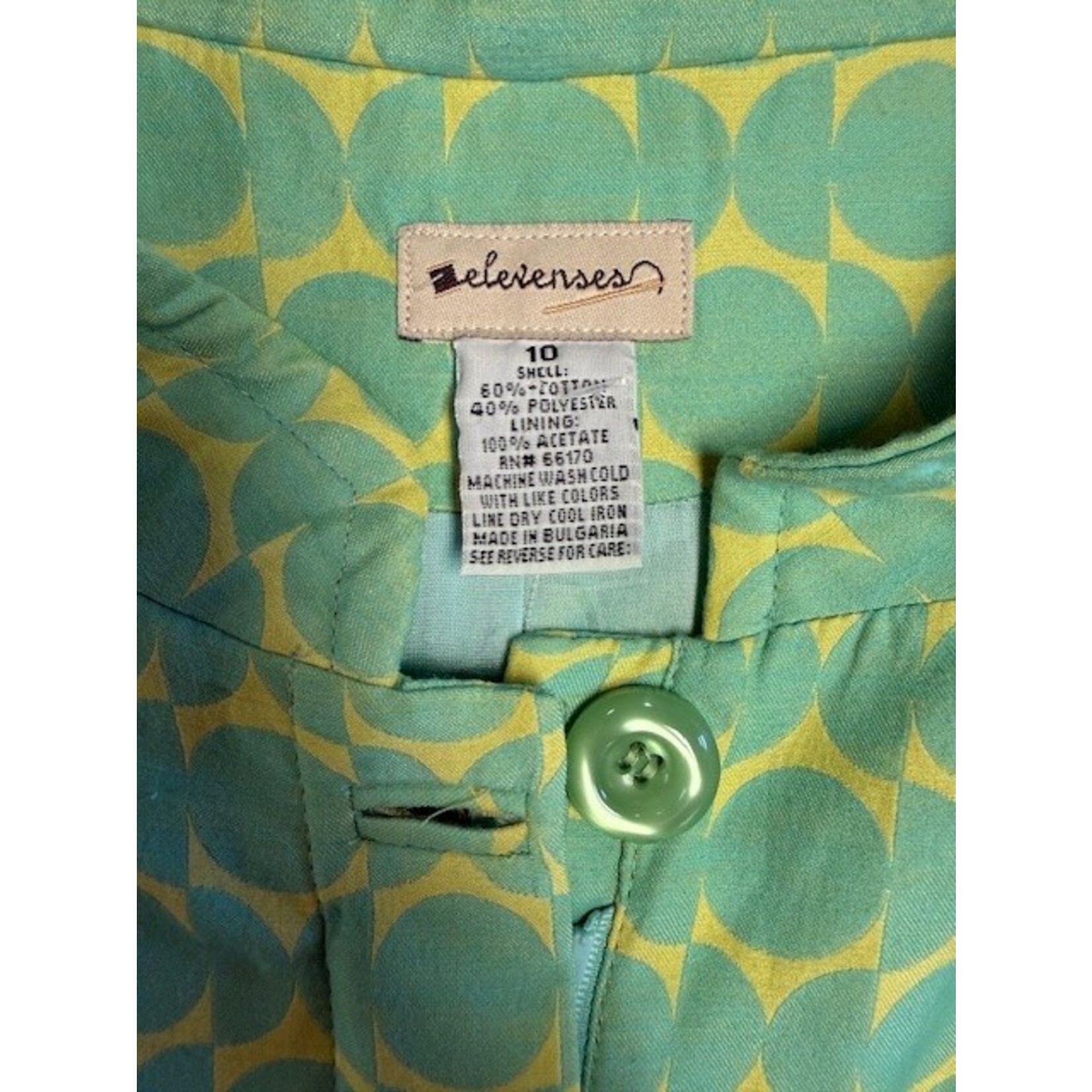 Elevenses (Anthropologie), Green, Yellow, Jacket, 10