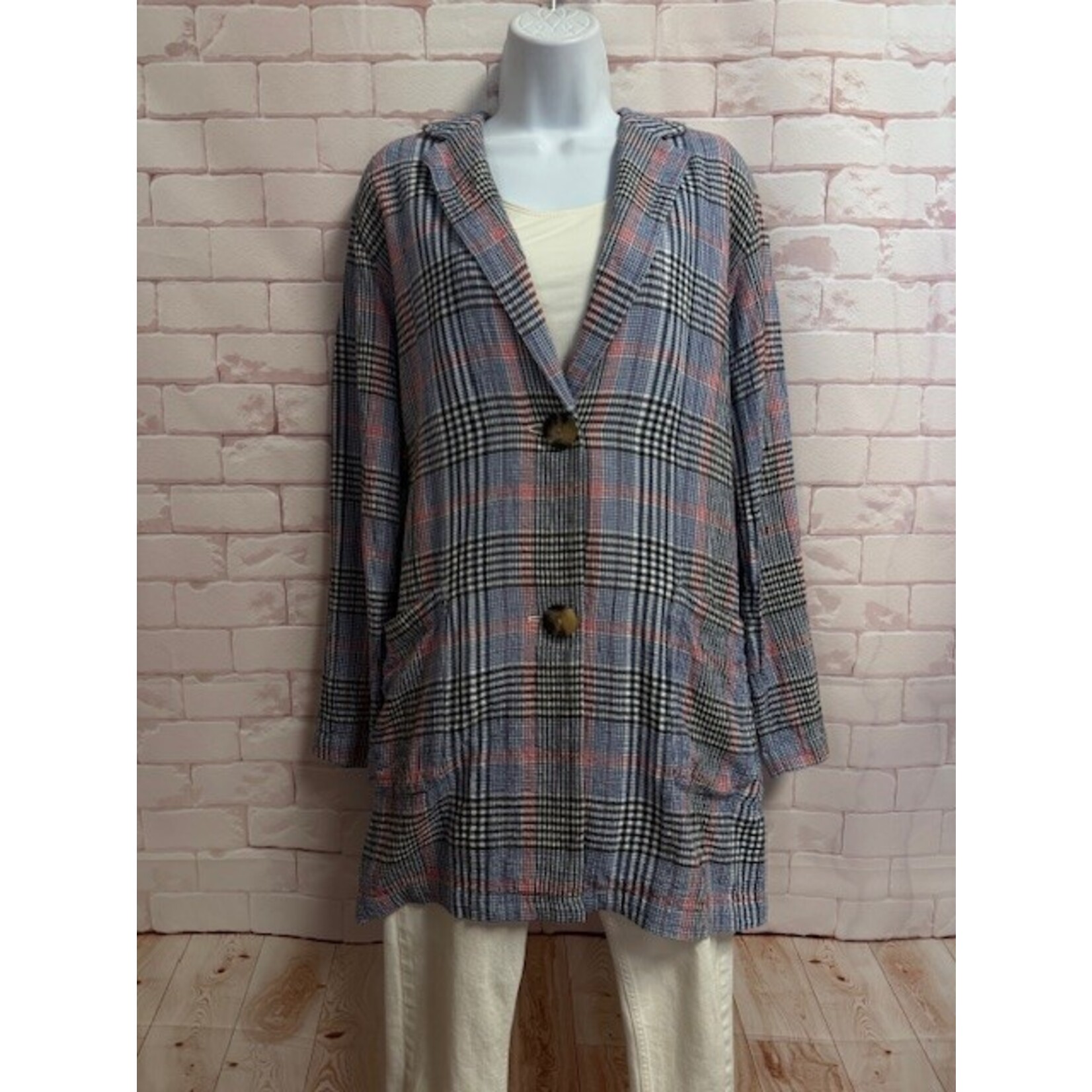 J. Jill, Red, White, Blue, Black, Plaid, Blazer, M