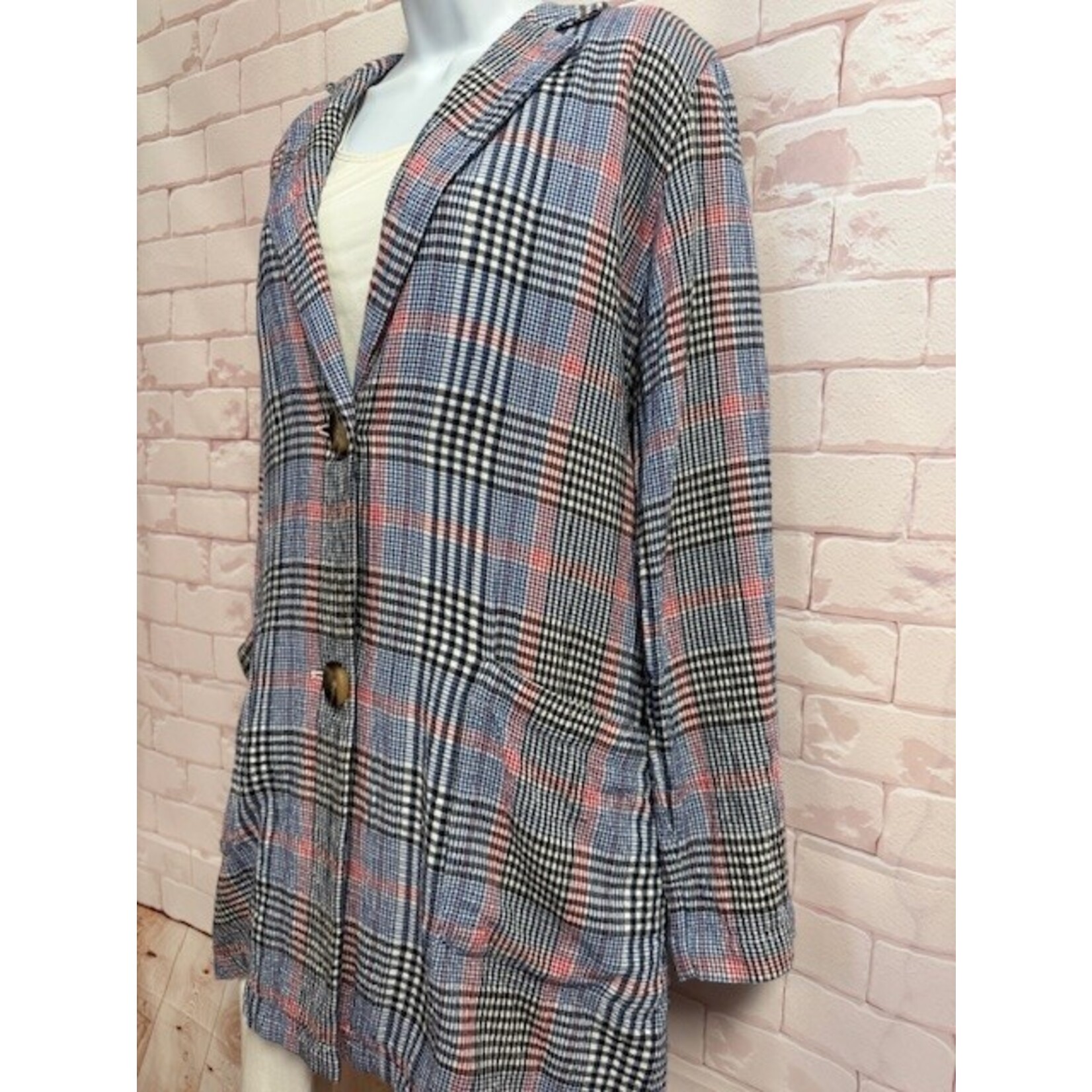 J. Jill, Red, White, Blue, Black, Plaid, Blazer, M