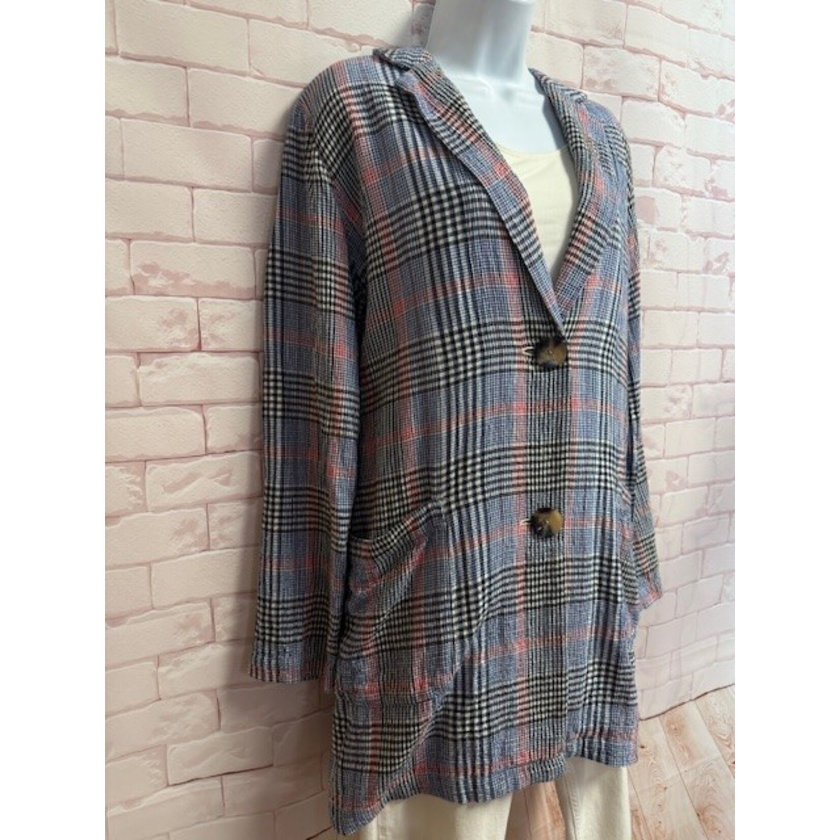 J. Jill, Red, White, Blue, Black, Plaid, Blazer, M