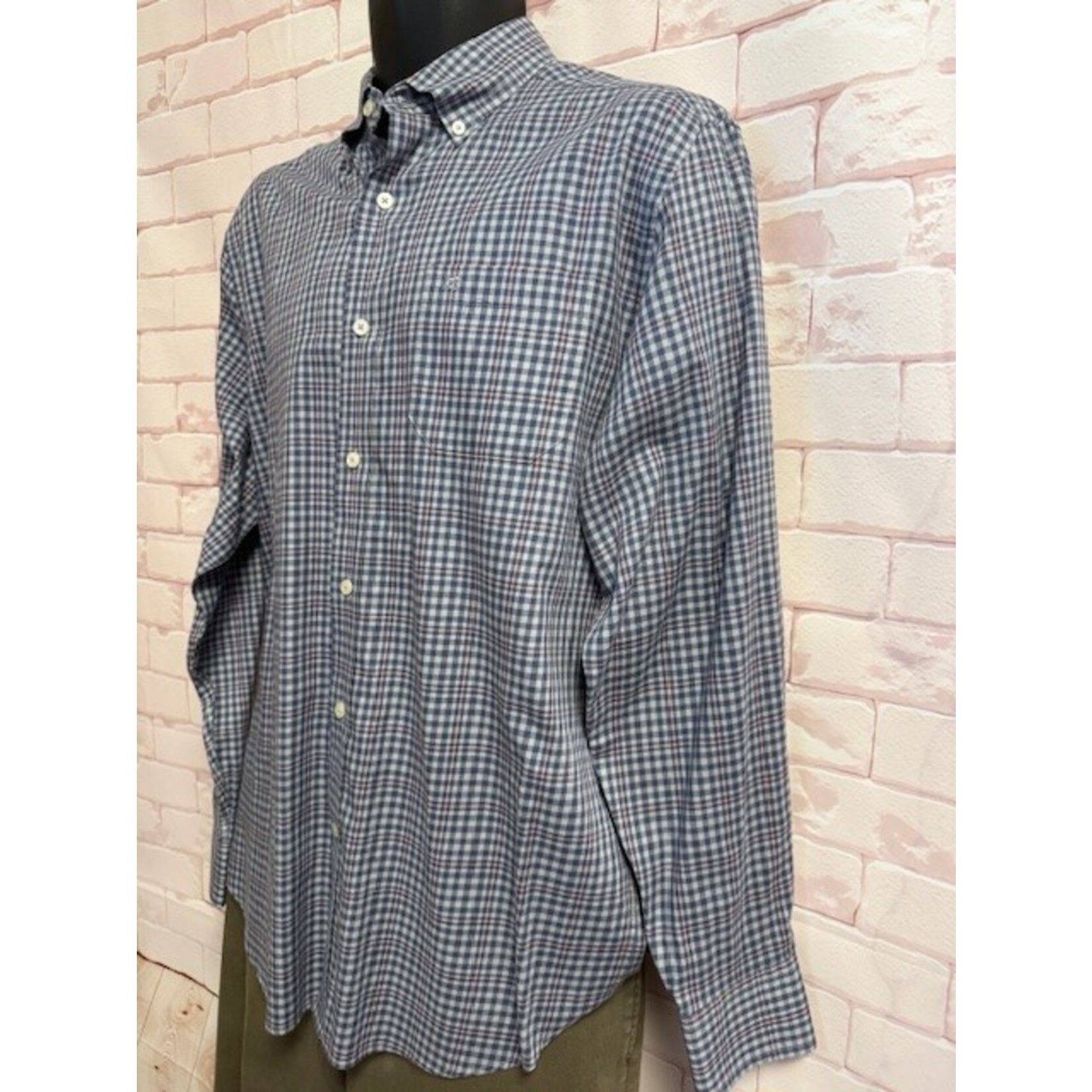 Southern Tide, Pink, Navy, Long Sleeve, Button-Up, Men's, M