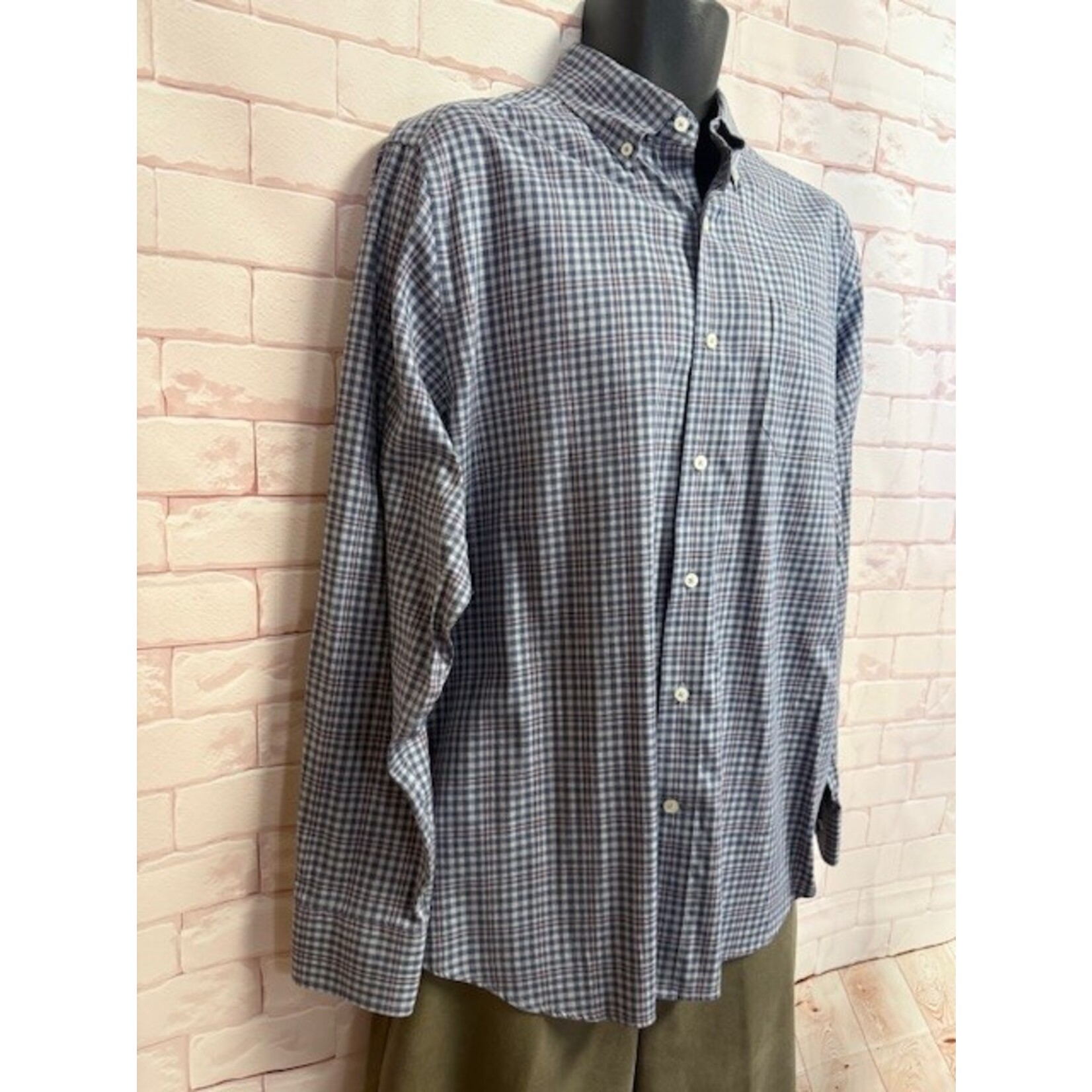 Southern Tide, Pink, Navy, Long Sleeve, Button-Up, Men's, M