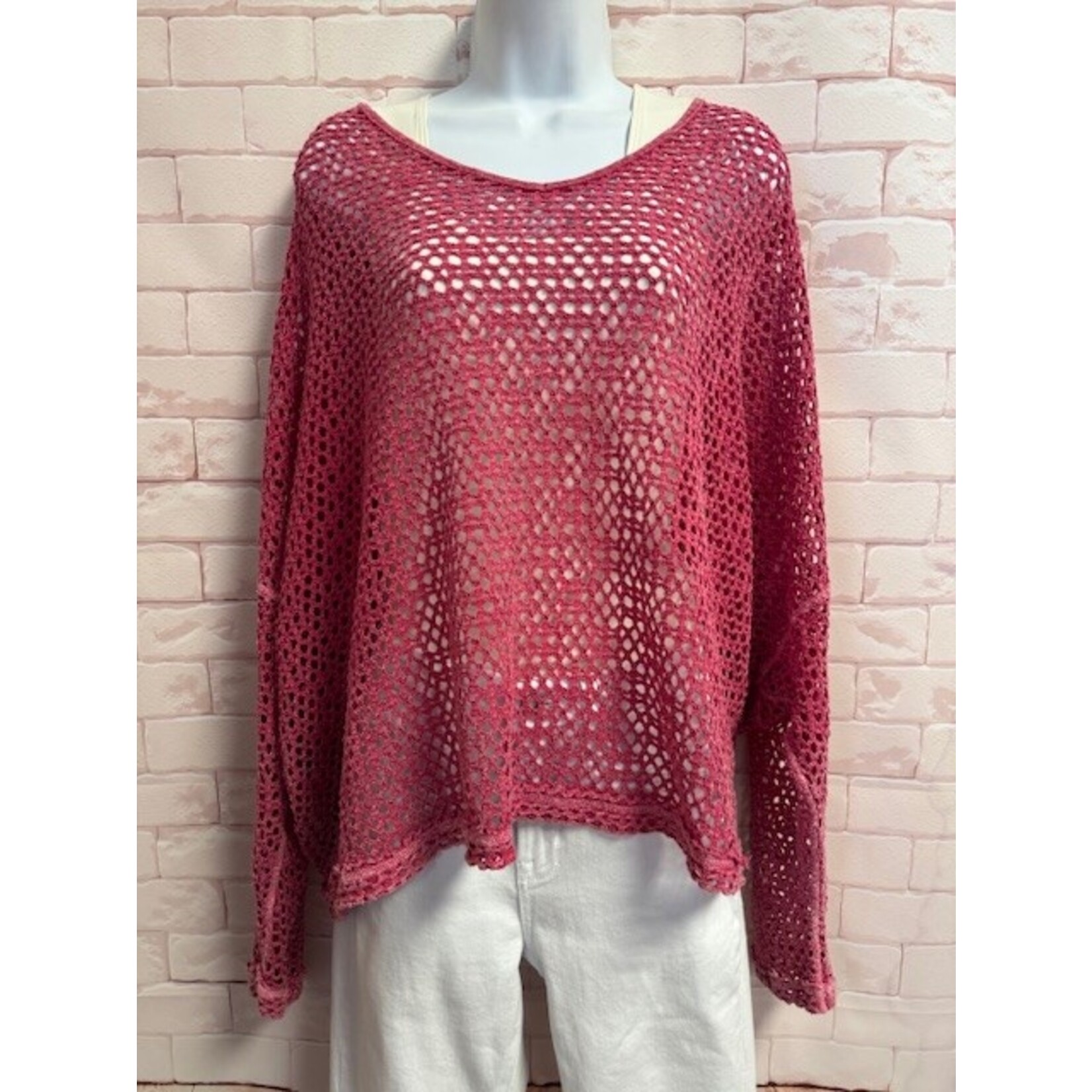 We The Free, Pink, Mesh, Long Sleeve, Top, M
