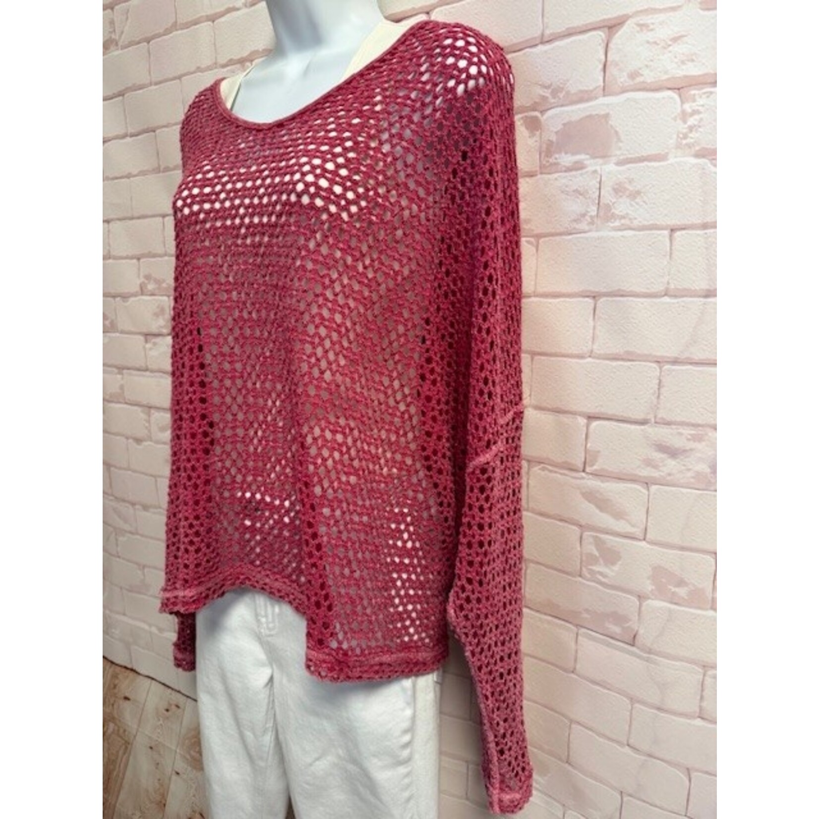 We The Free, Pink, Mesh, Long Sleeve, Top, M