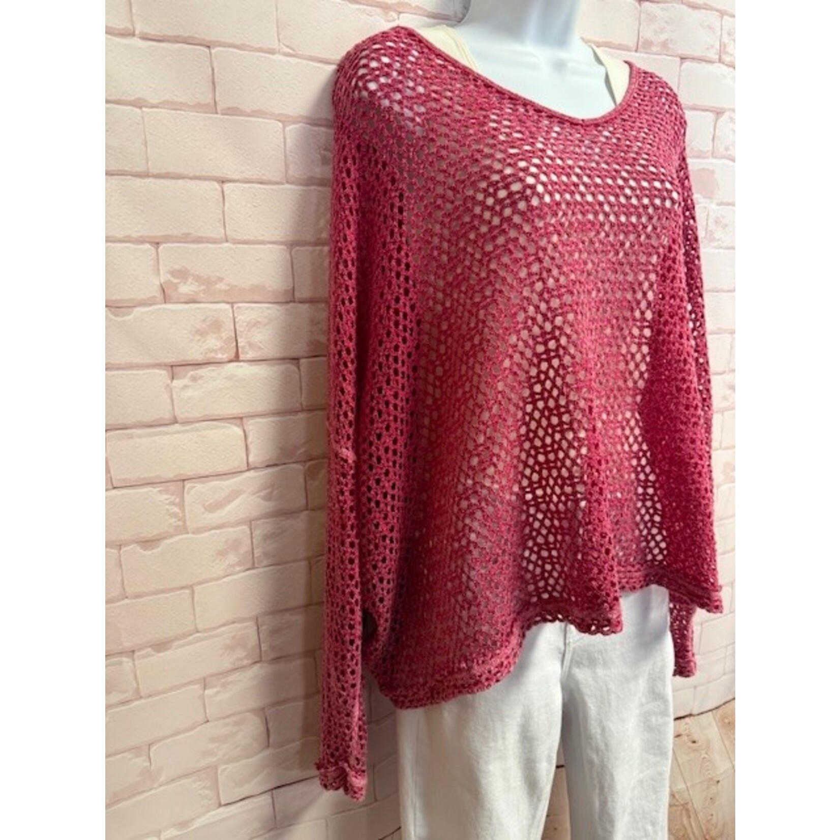 We The Free, Pink, Mesh, Long Sleeve, Top, M