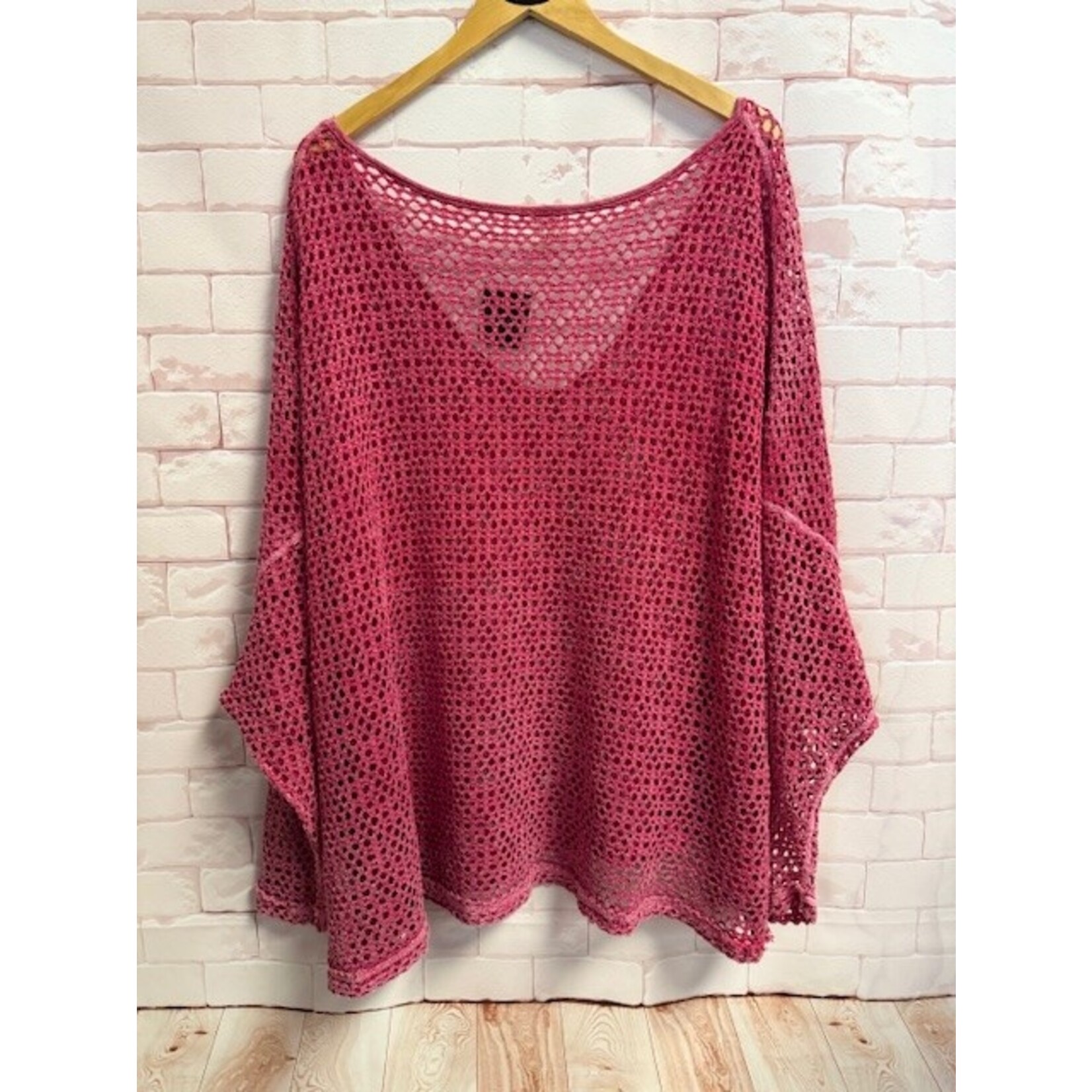 We The Free, Pink, Mesh, Long Sleeve, Top, M