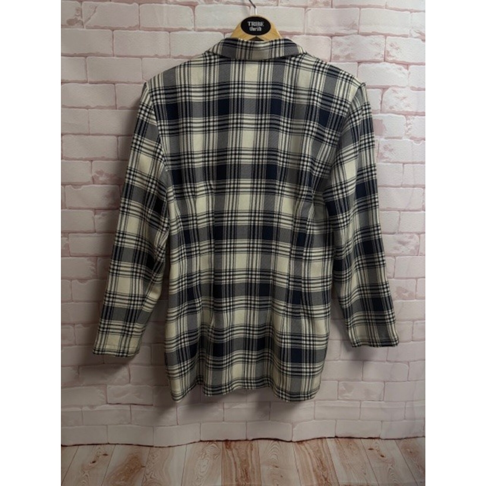 LA Belle, VINTAGE, Cream, Navy, Plaid, Blazer, 13