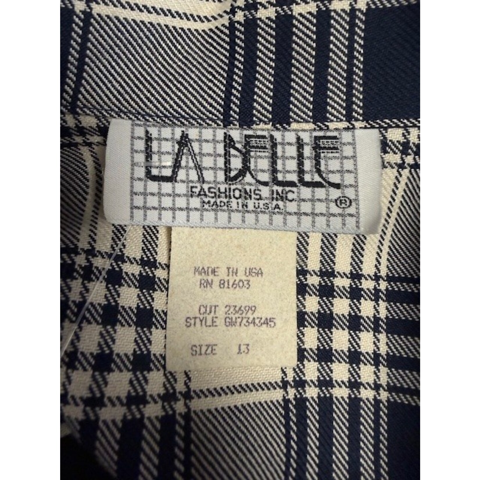 LA Belle, VINTAGE, Cream, Navy, Plaid, Blazer, 13