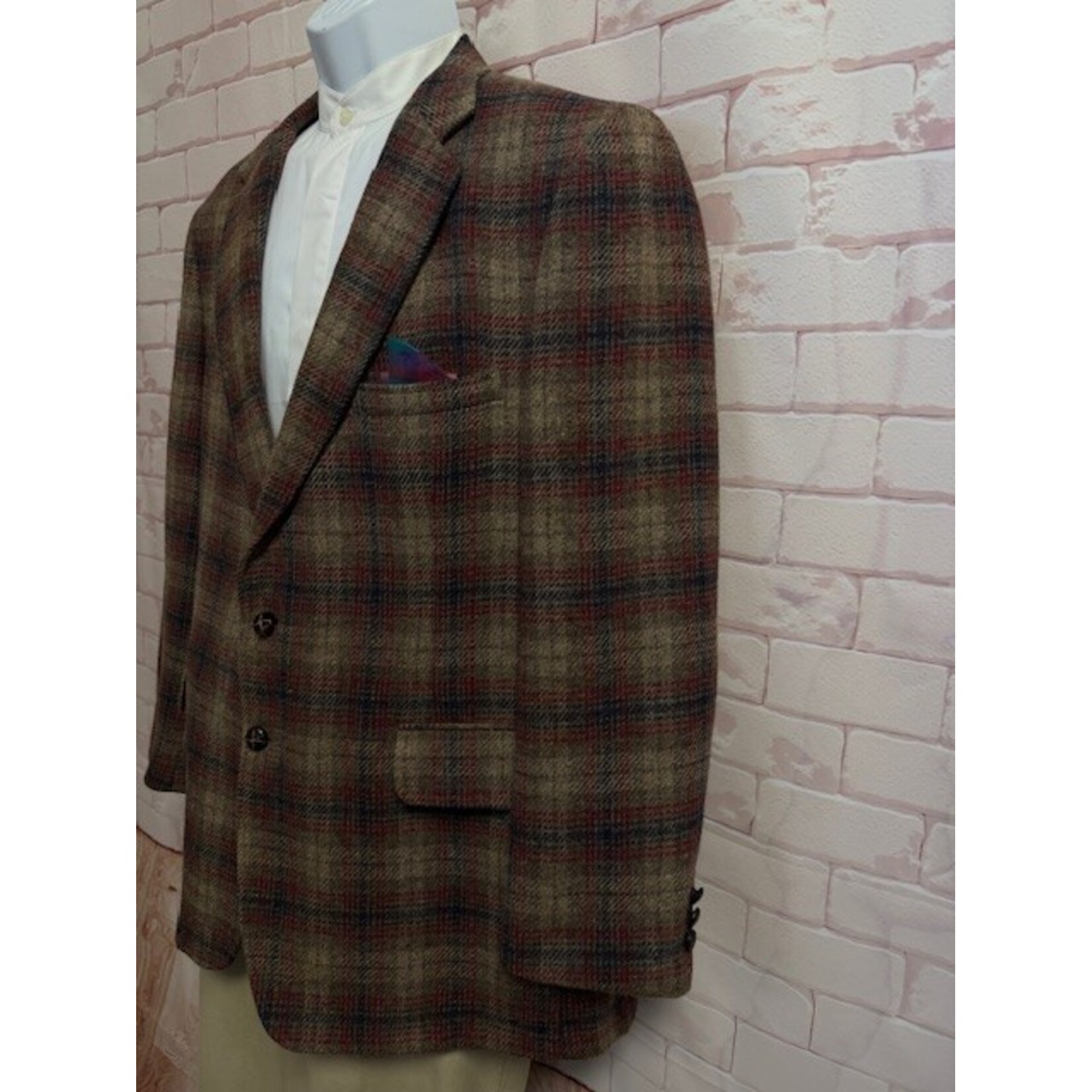 Don Lacey, Brown, Red, Navy, Plaid, Blazer, 46R