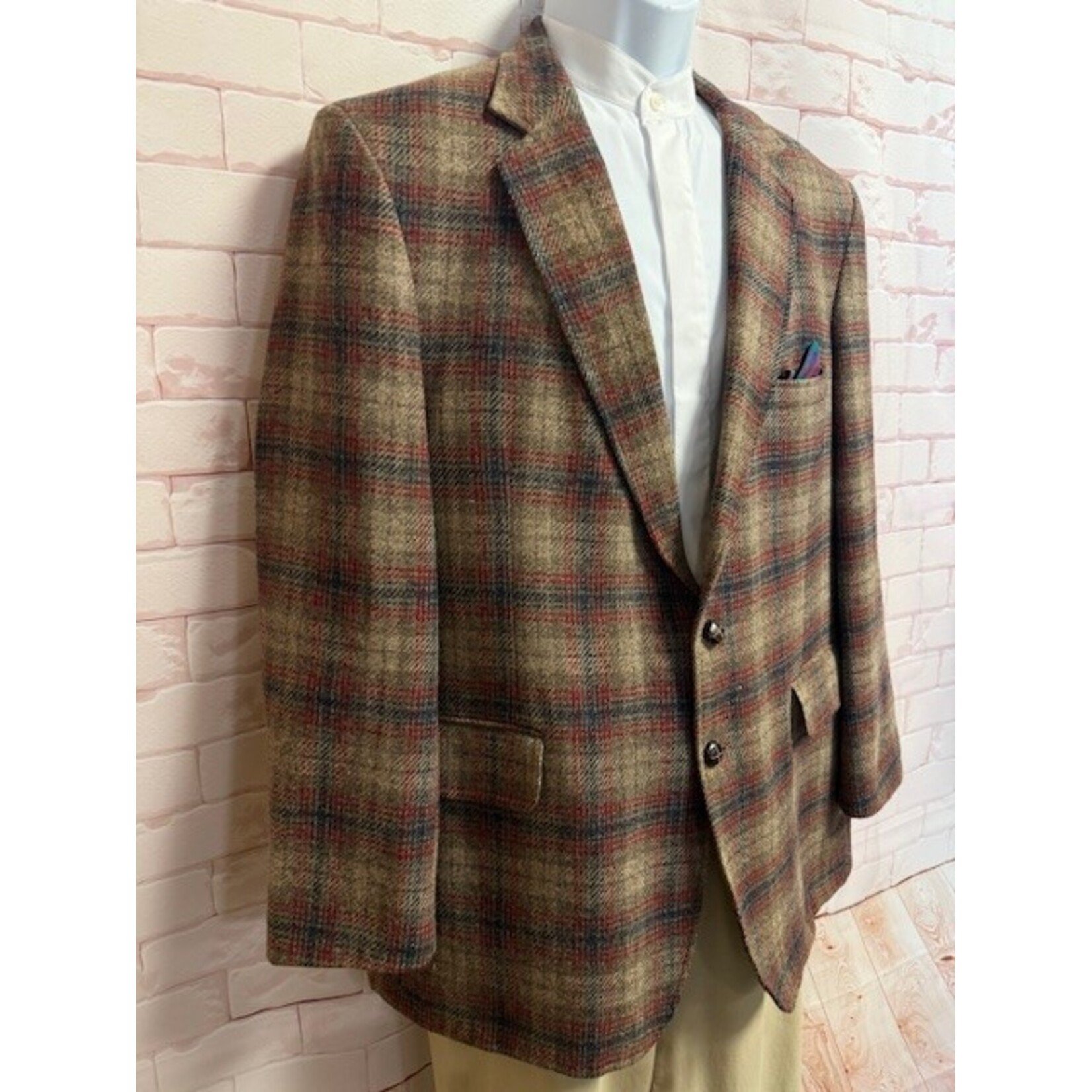 Don Lacey, Brown, Red, Navy, Plaid, Blazer, 46R