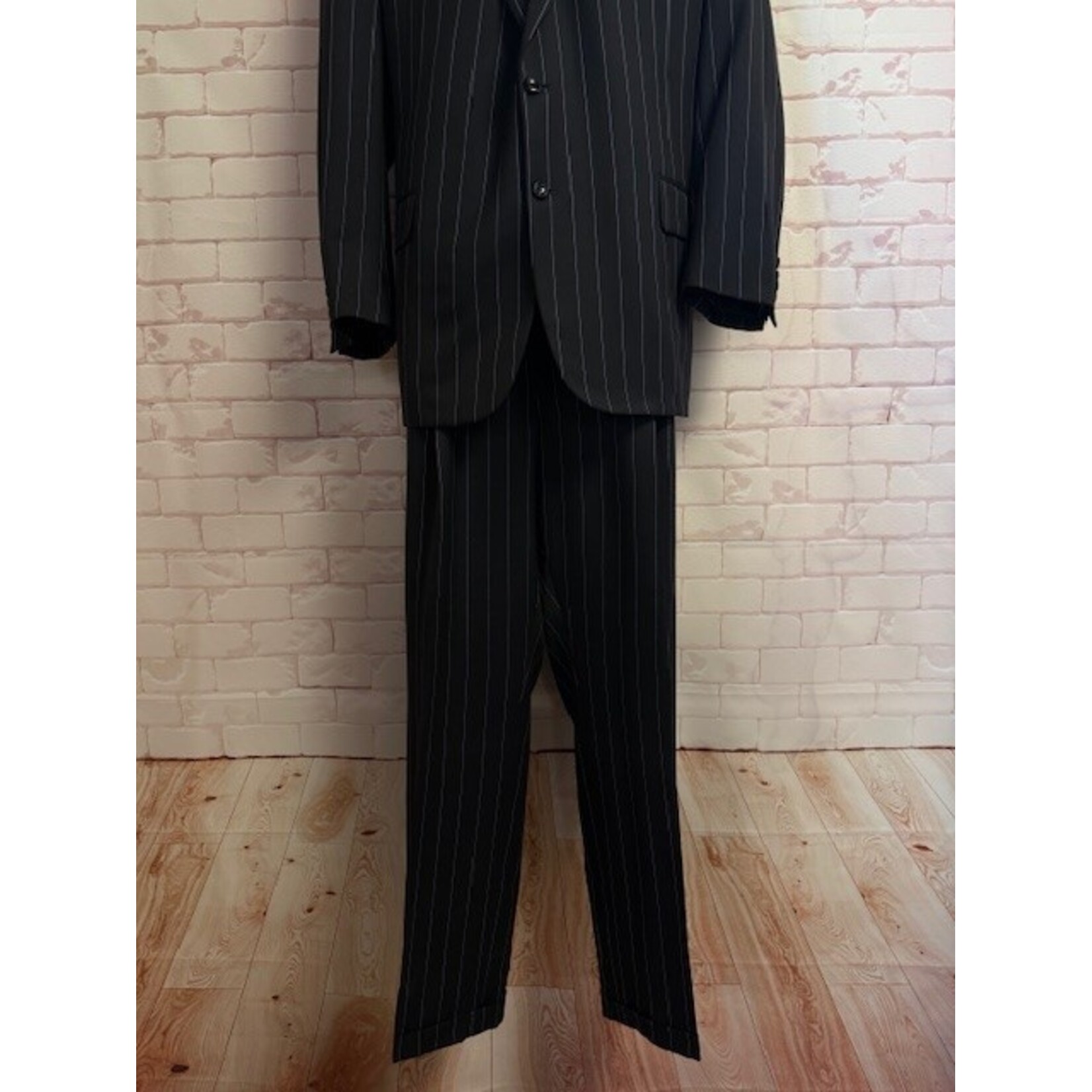 Filo A Mano, Tom James, Black Pinstriped, Suit, Men's, 49L / 42x31