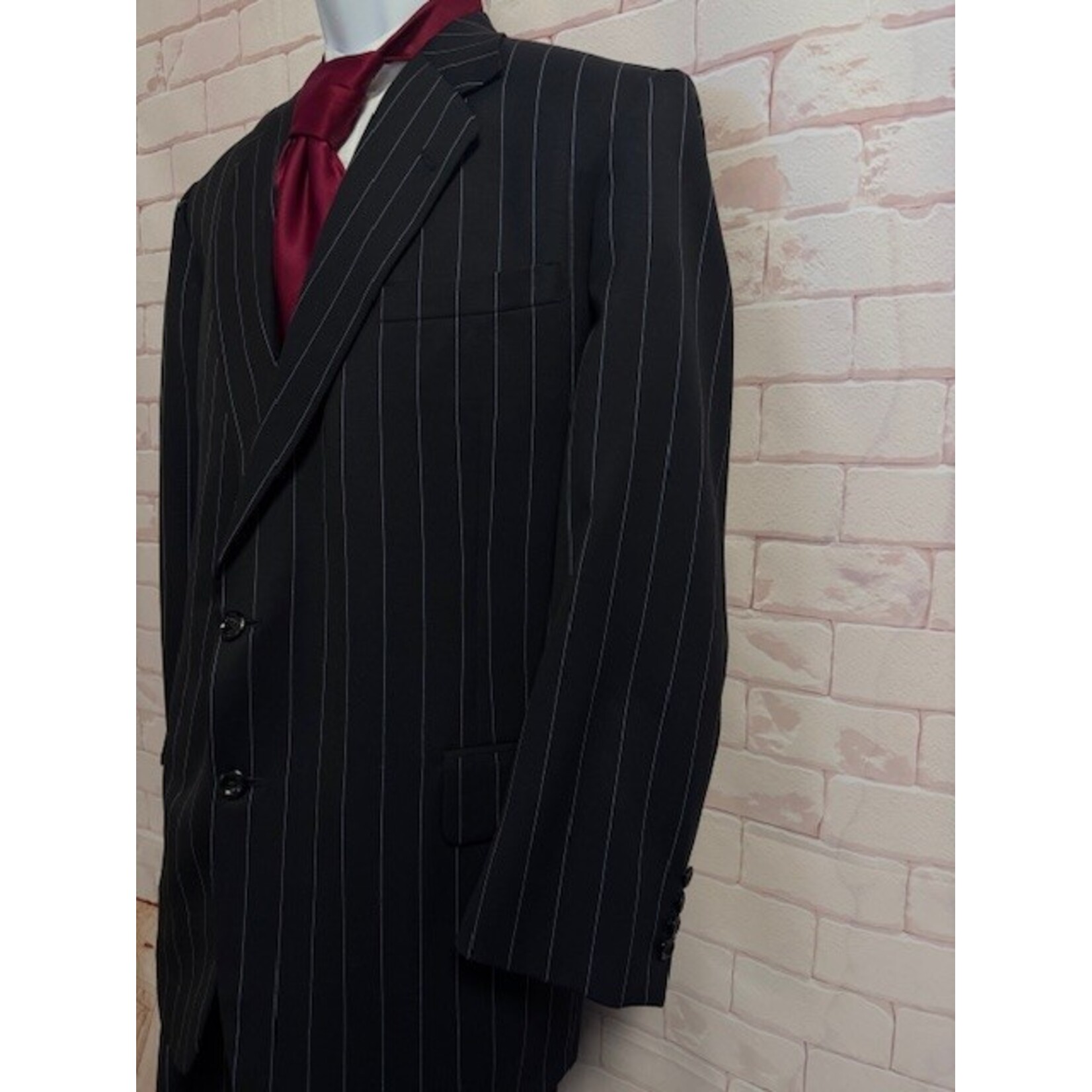 Filo A Mano, Tom James, Black Pinstriped, Suit, Men's, 49L / 42x31