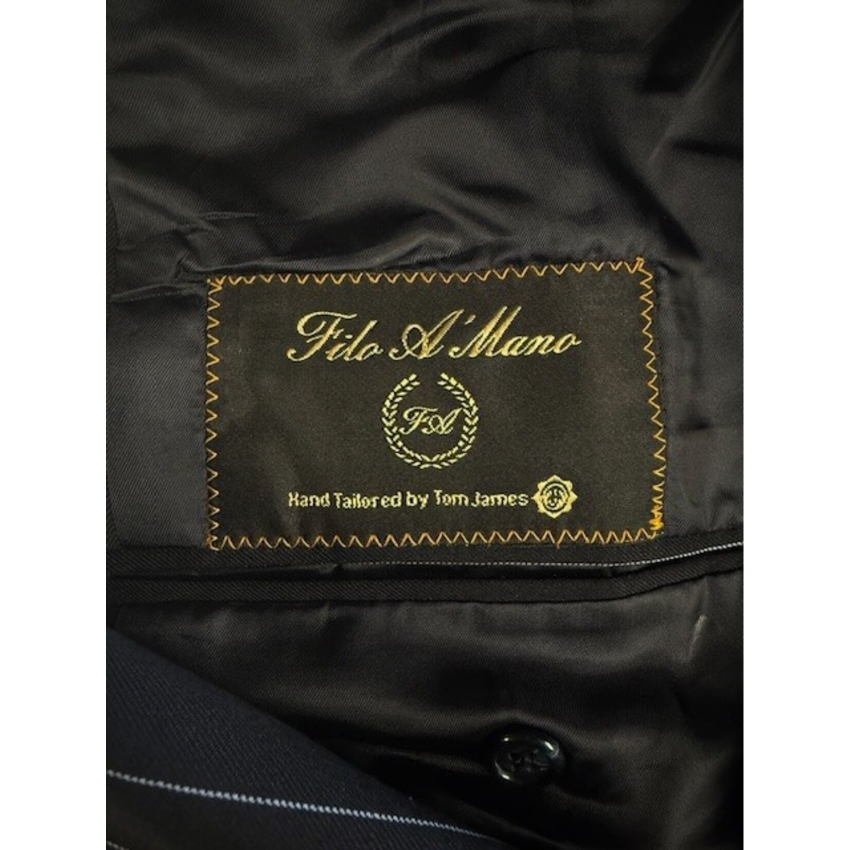 Filo A Mano, Tom James, Black Pinstriped, Suit, Men's, 49L / 42x31