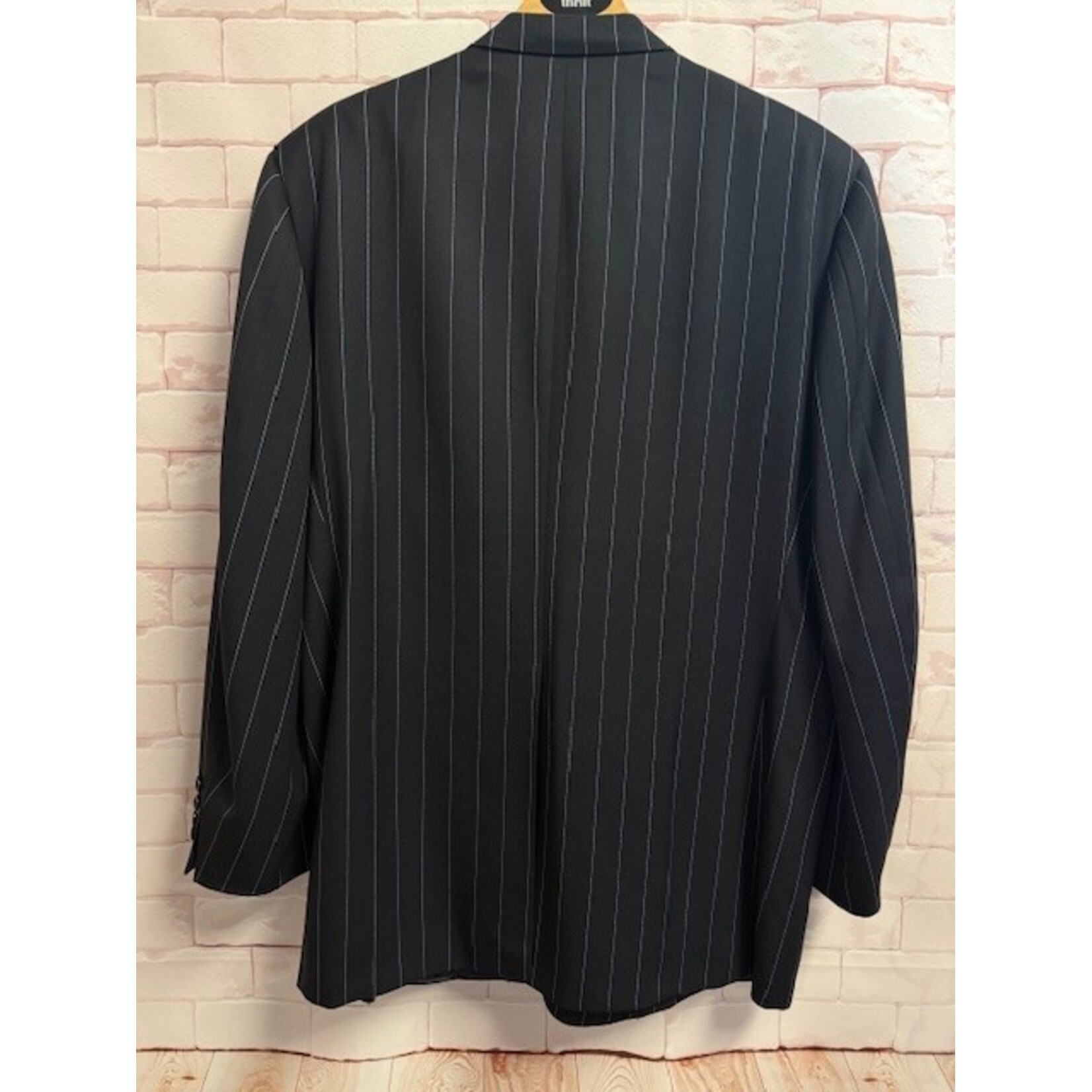 Filo A Mano, Tom James, Black Pinstriped, Suit, Men's, 49L / 42x31