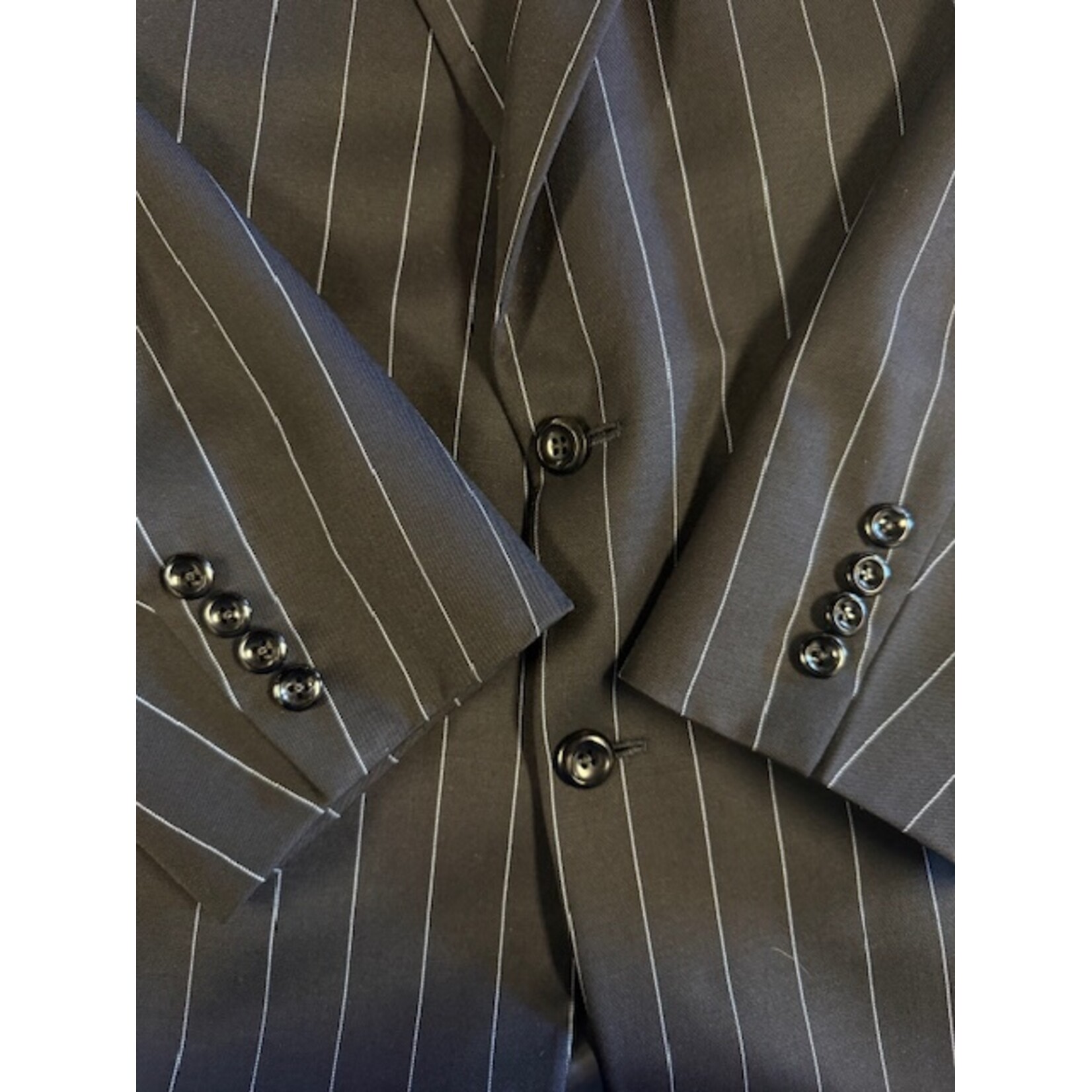 Filo A Mano, Tom James, Black Pinstriped, Suit, Men's, 49L / 42x31