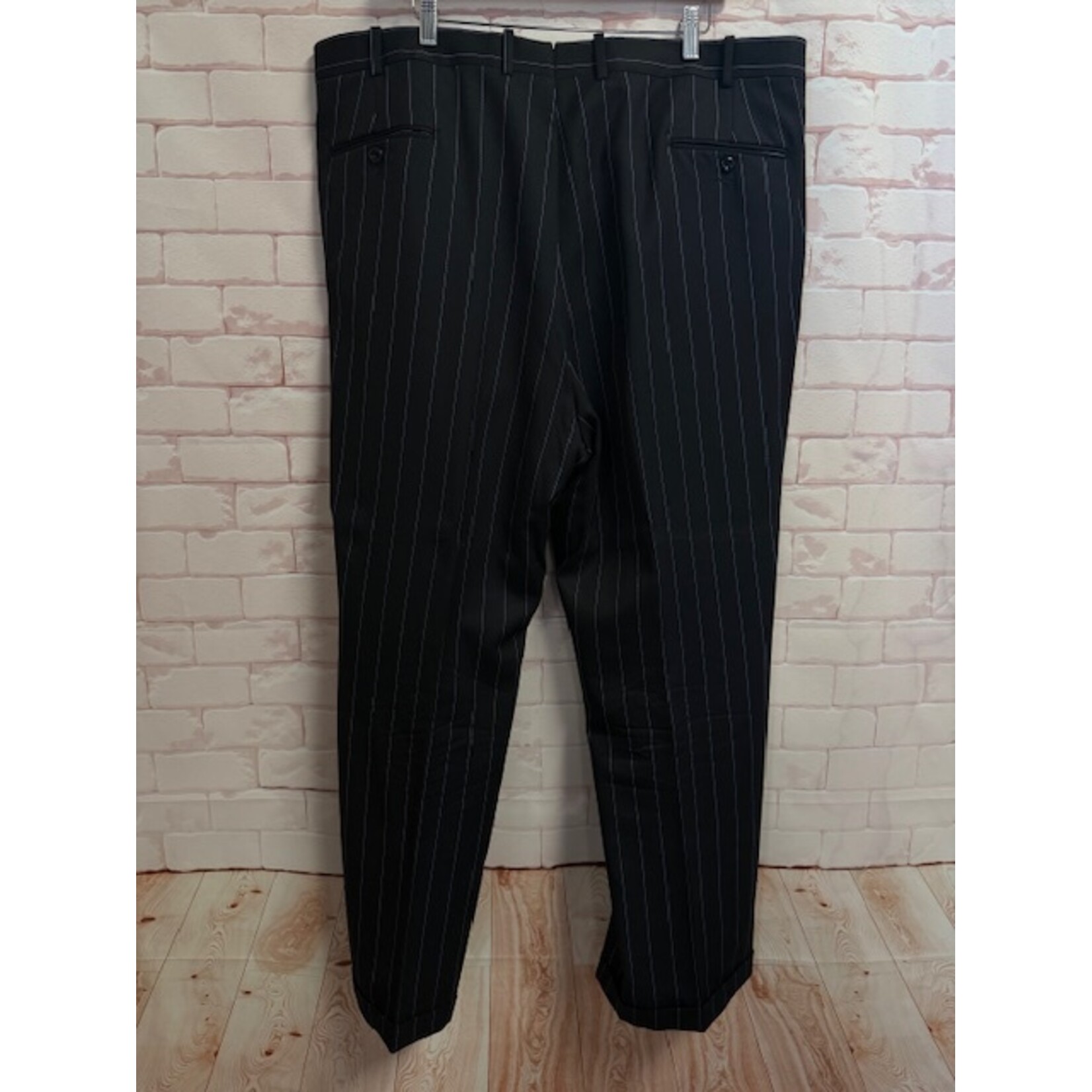 Filo A Mano, Tom James, Black Pinstriped, Suit, Men's, 49L / 42x31
