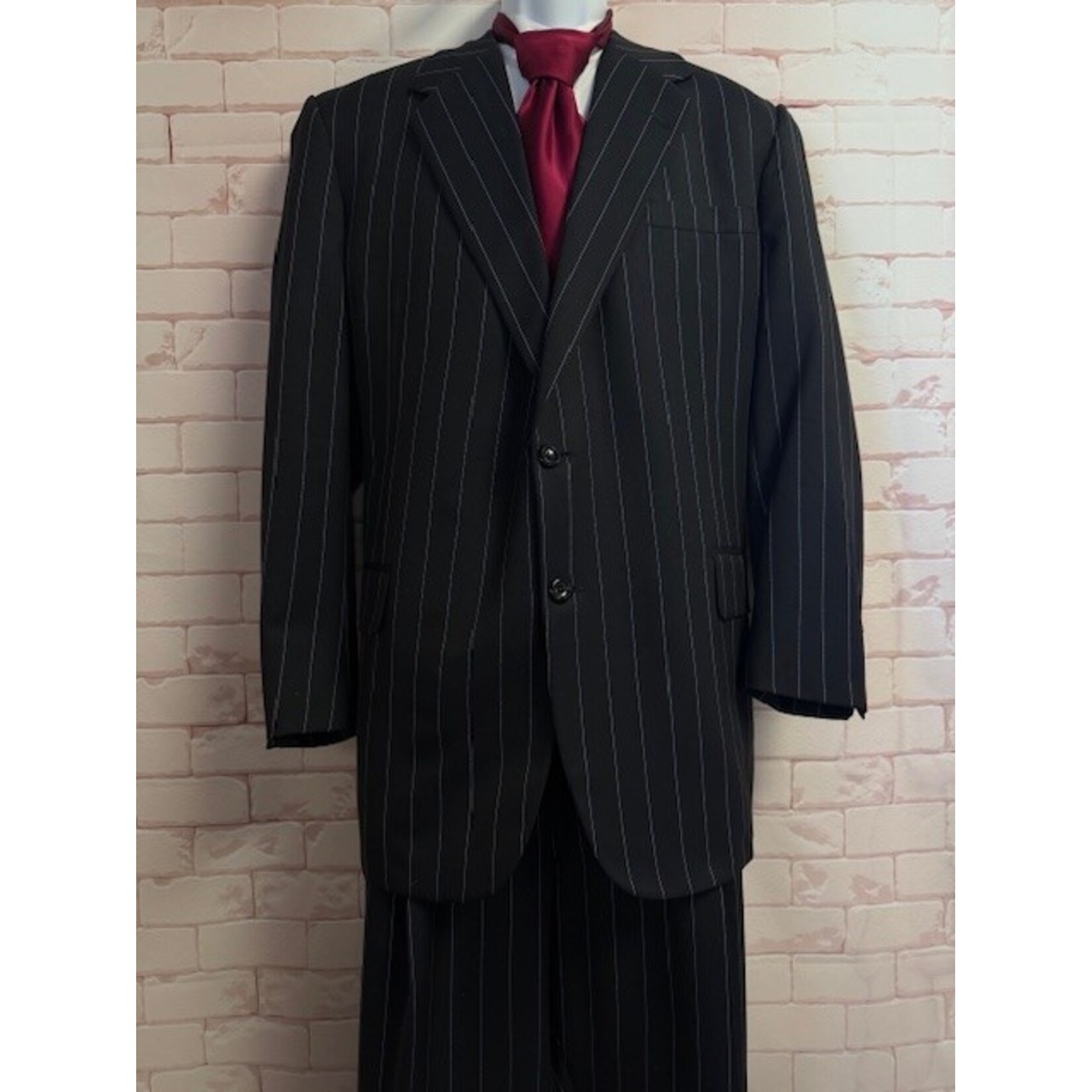 Filo A Mano, Tom James, Black Pinstriped, Suit, Men's, 49L / 42x31