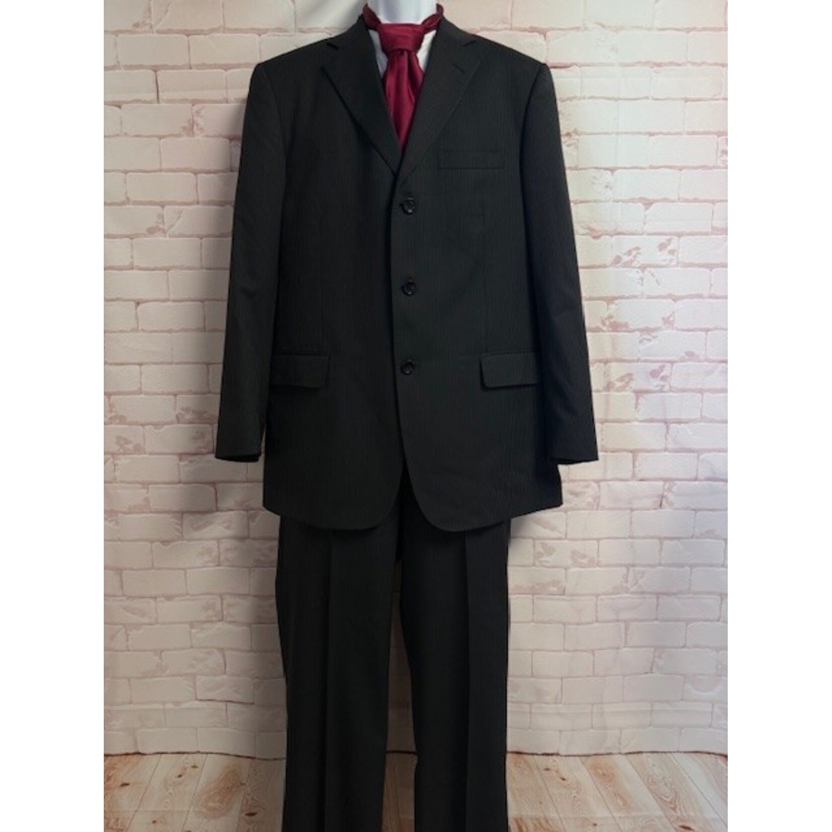 Brooks Brothers, Regent, Black, Pin Striped, Suit, 44R / 37x41