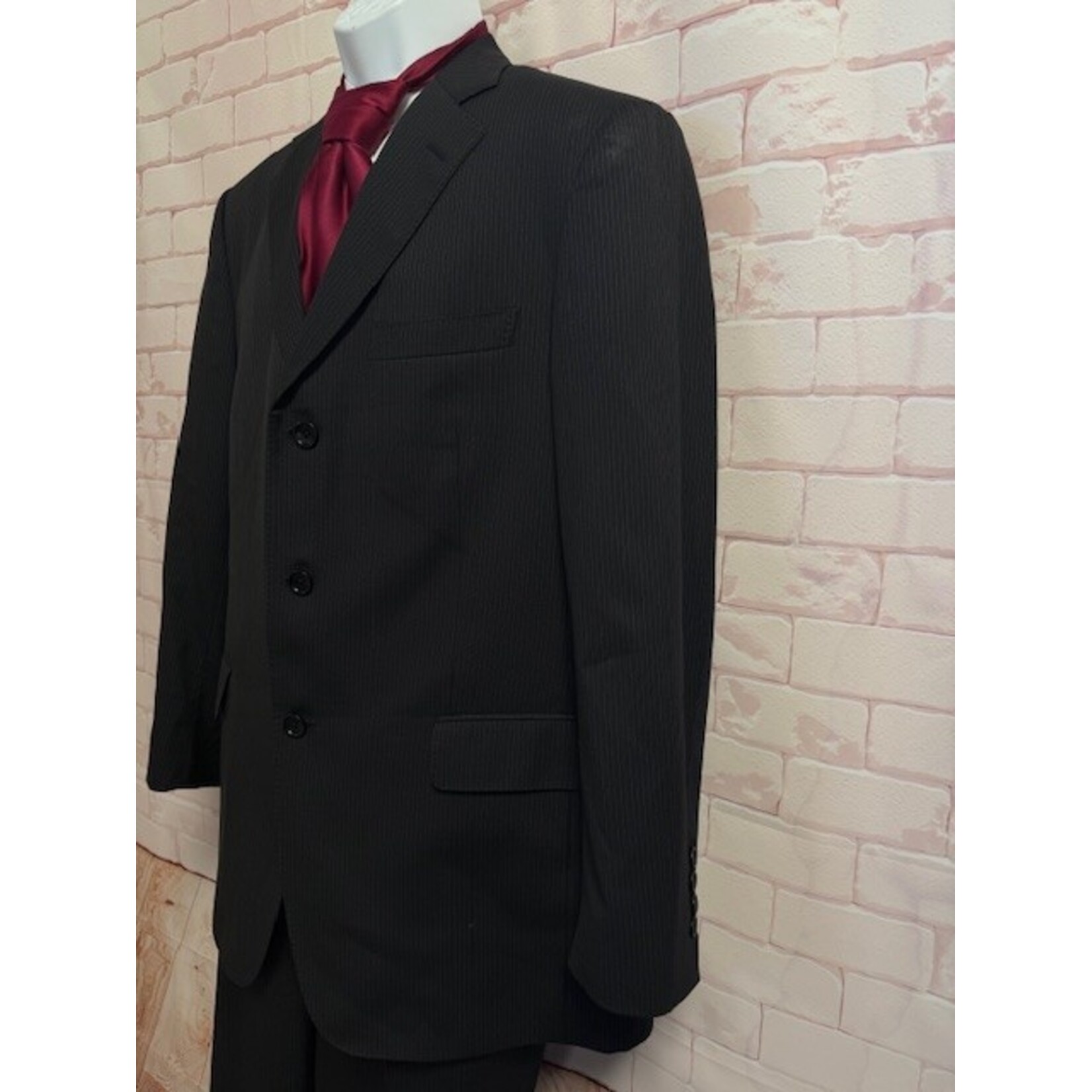 Brooks Brothers, Regent, Black, Pin Striped, Suit, 44R / 37x41