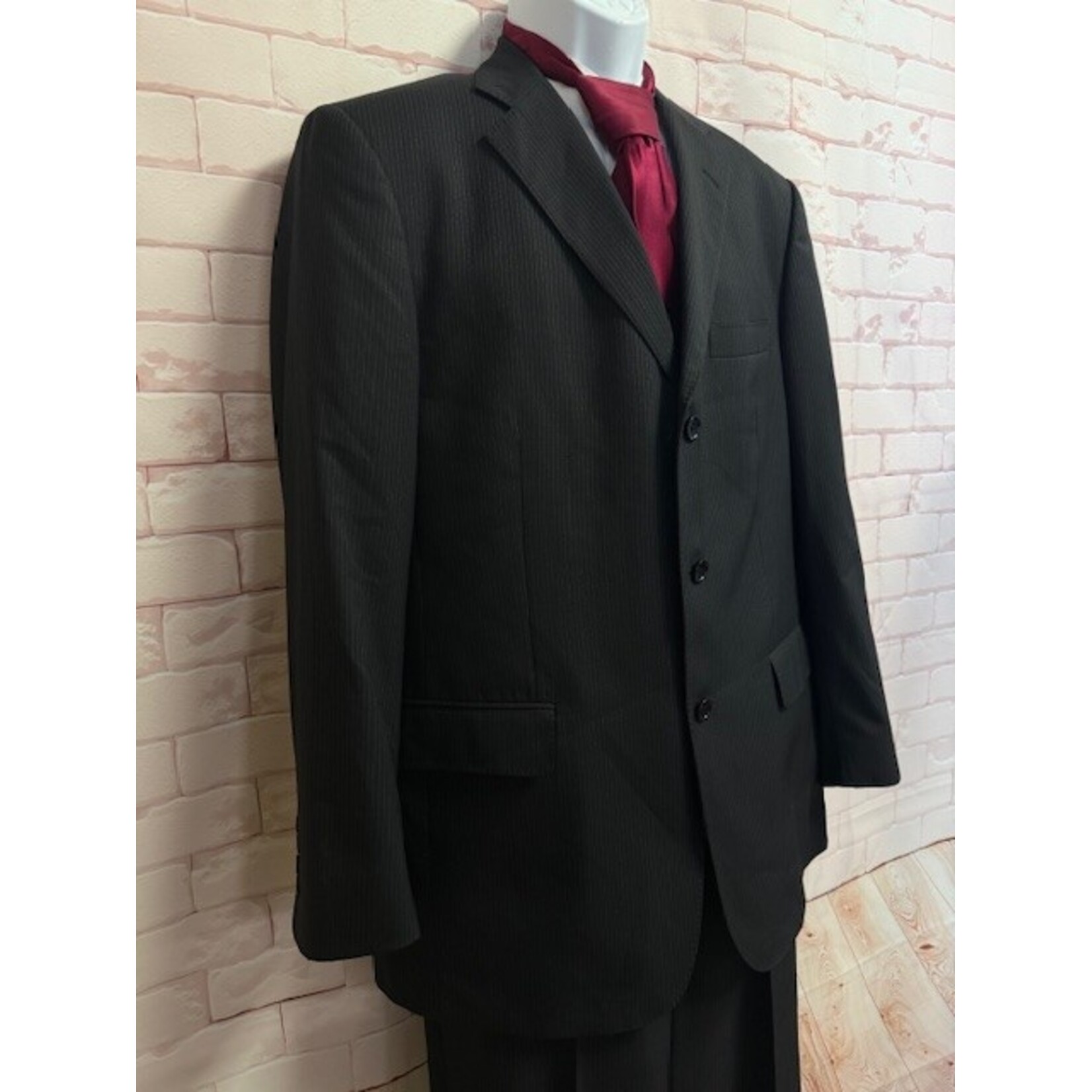 Brooks Brothers, Regent, Black, Pin Striped, Suit, 44R / 37x41