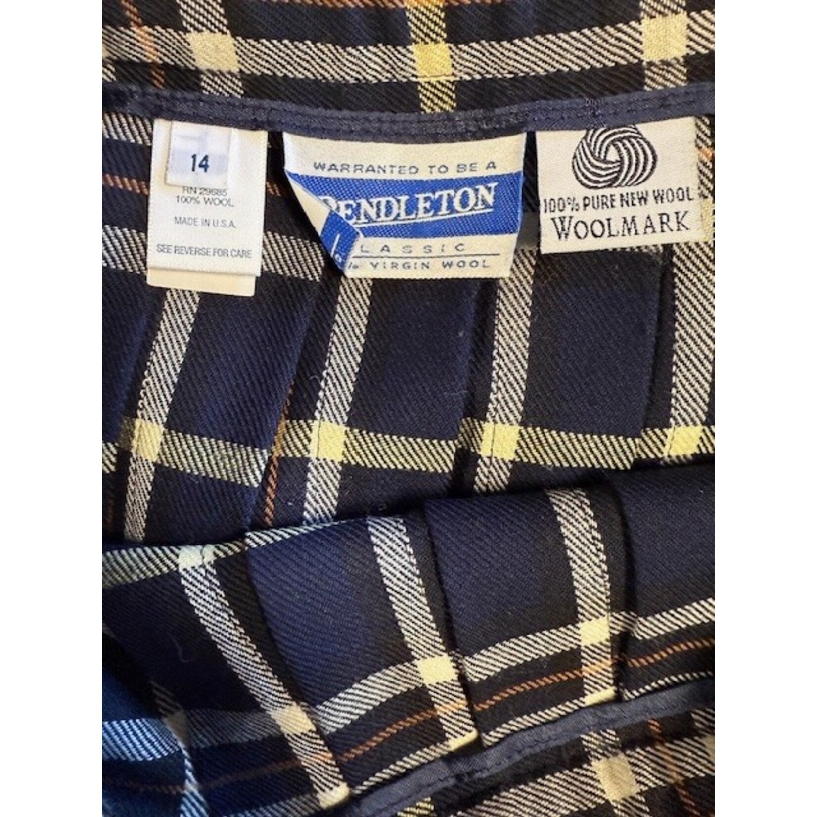 Pendleton, Navy, Orange, Yellow, Tratan, Skirt, 14, VINTAGE
