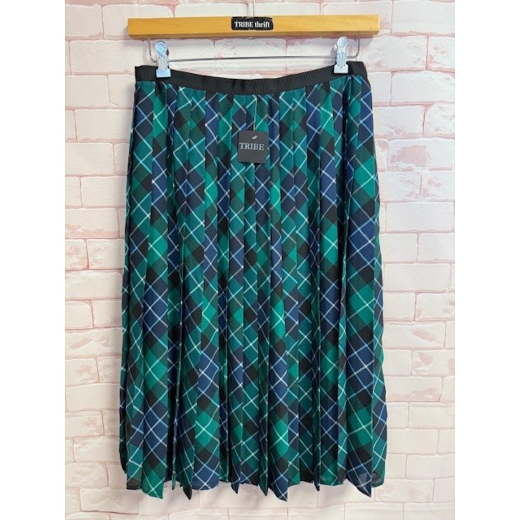 Lands End, Green, Blue, Plaid, Skirt, 10