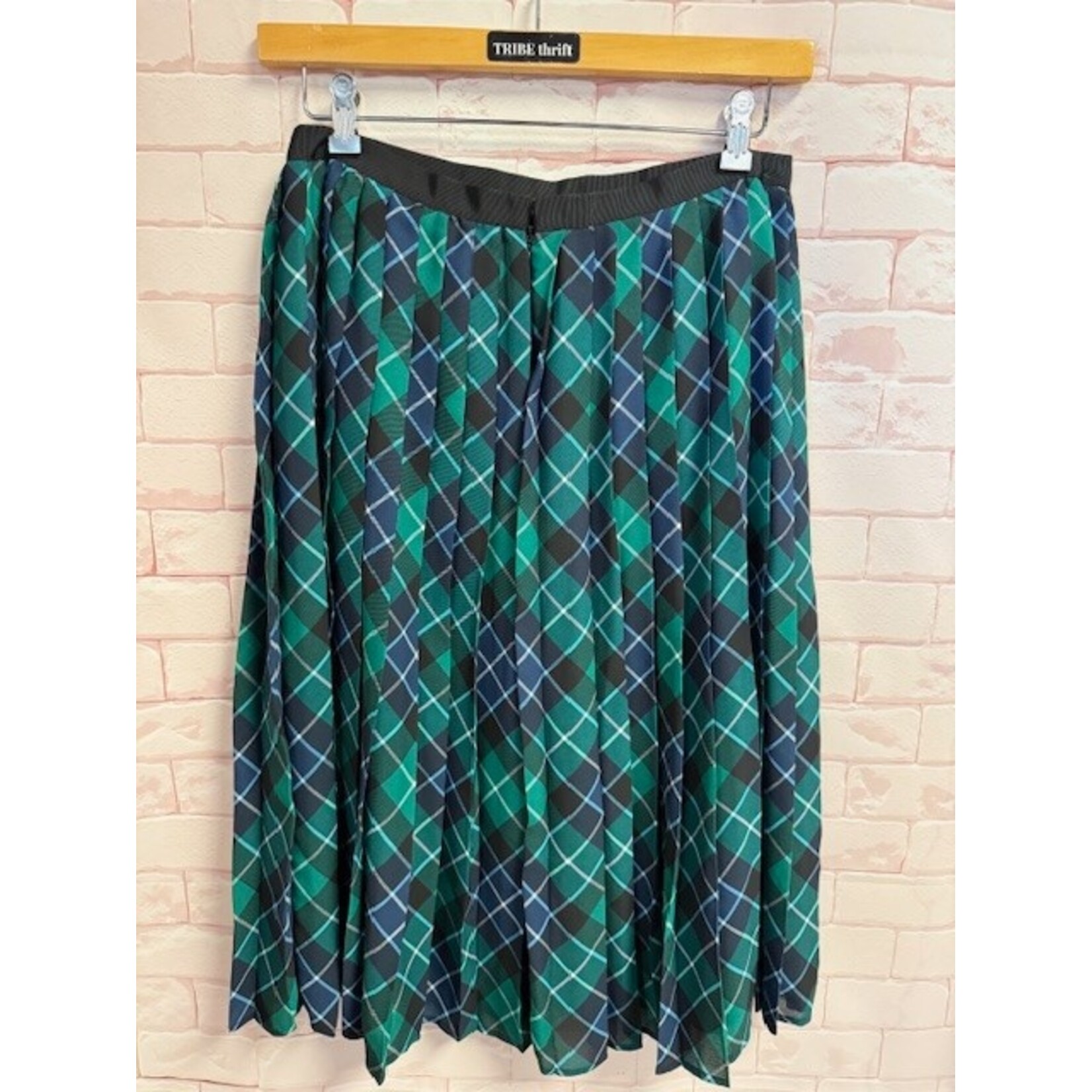 Lands End, Green, Blue, Plaid, Skirt, 10