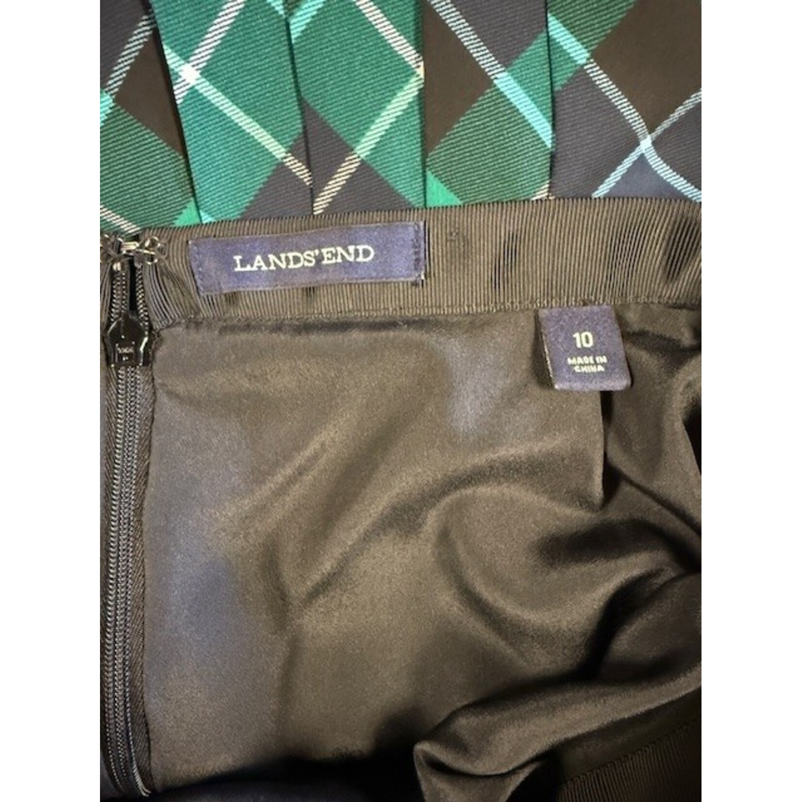 Lands End, Green, Blue, Plaid, Skirt, 10