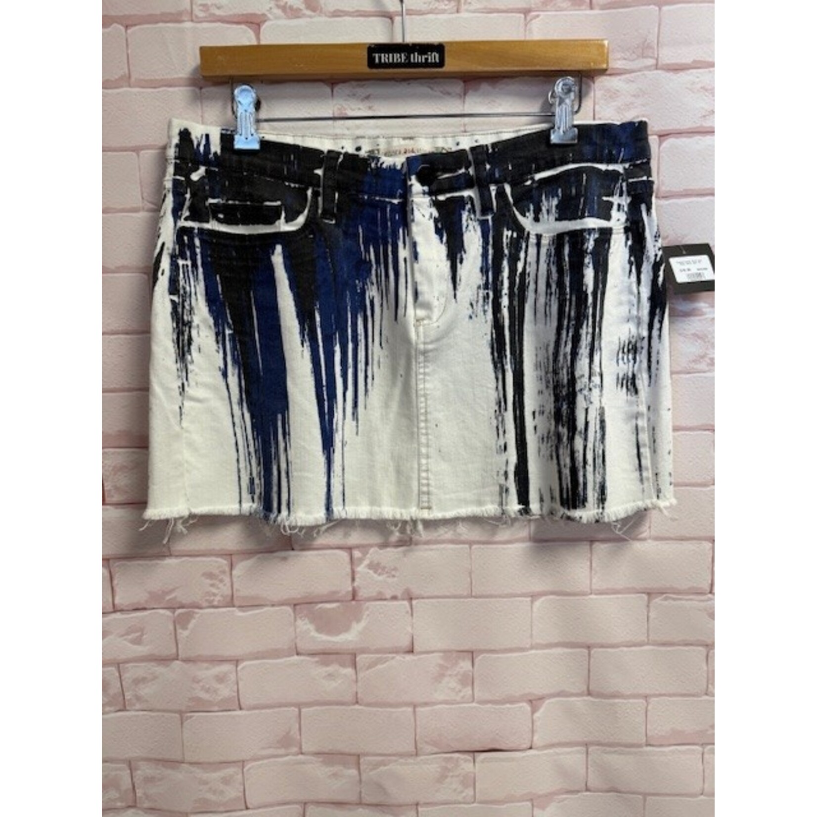 Chelsea & Violet, White, Blue, Black, Denim, Skirt, 10