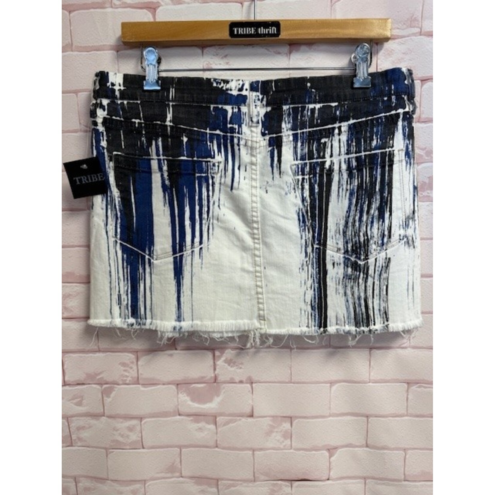 Chelsea & Violet, White, Blue, Black, Denim, Skirt, 10