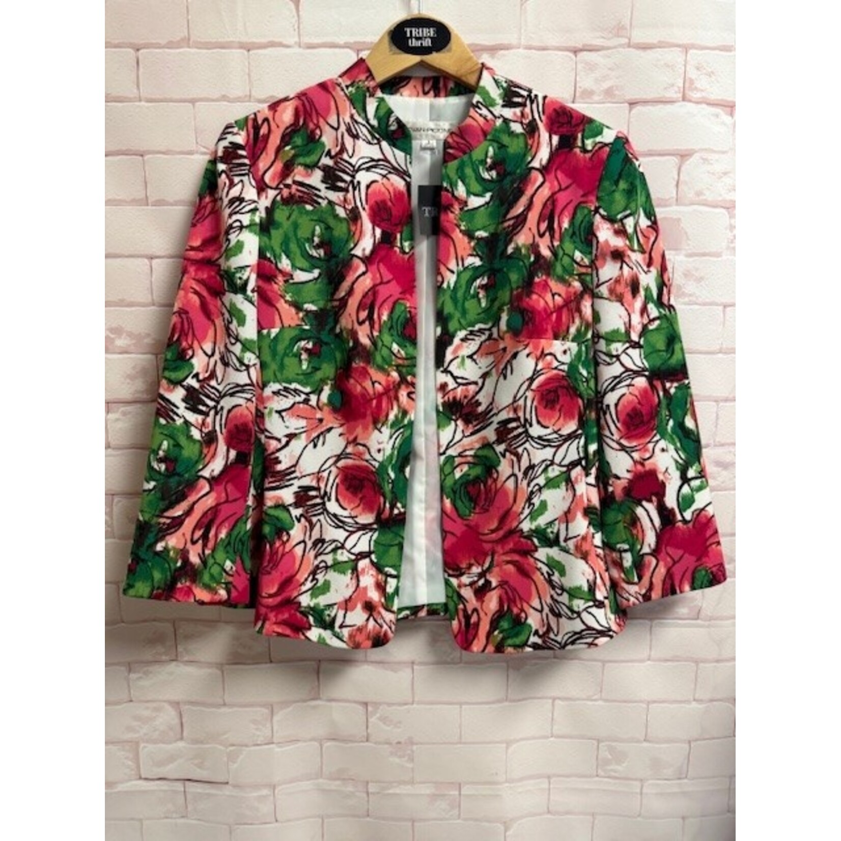 Evan Piccone, White, Pink, Green, Blazer, Size 6