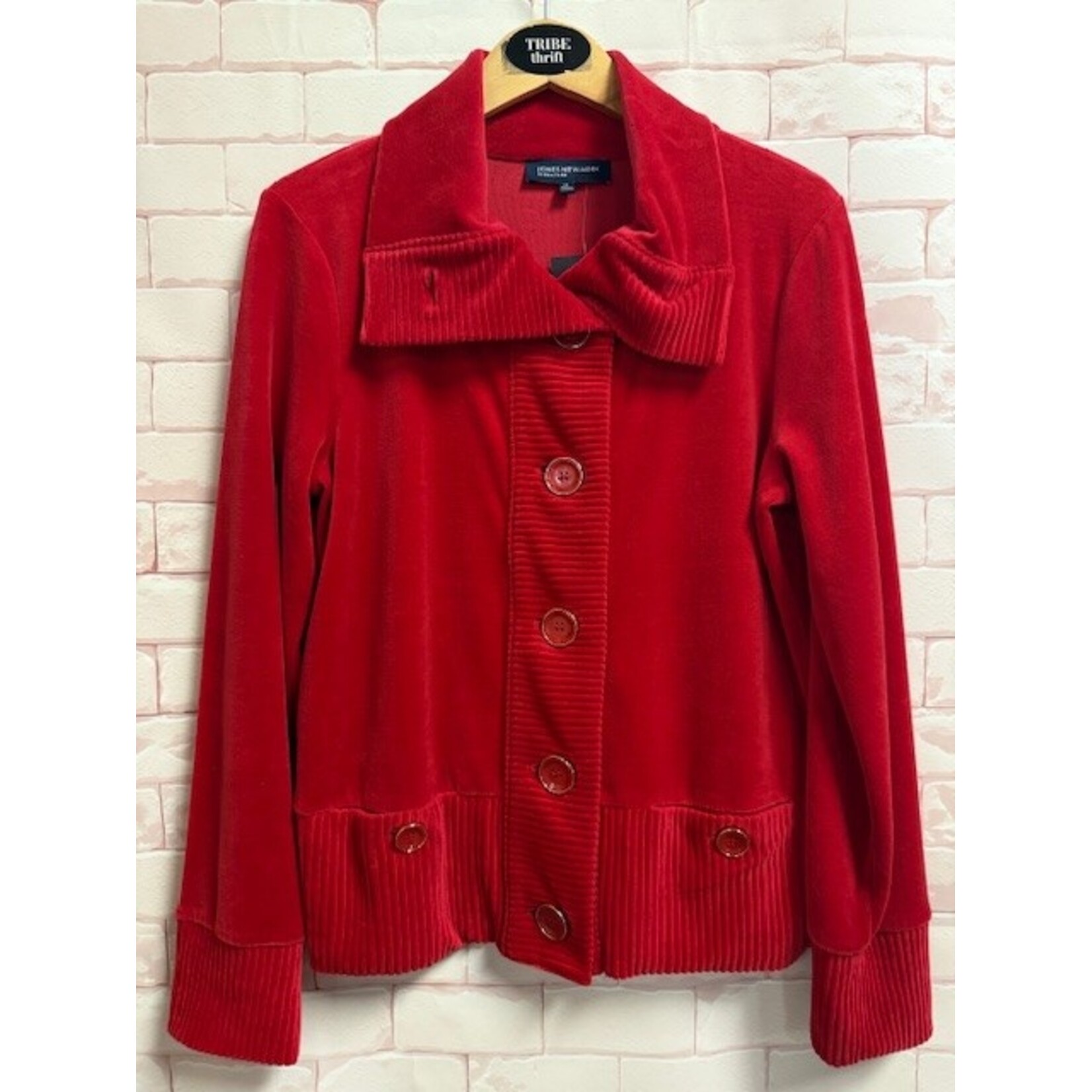 Jones New York, Red, Velour, Jacket, Medium