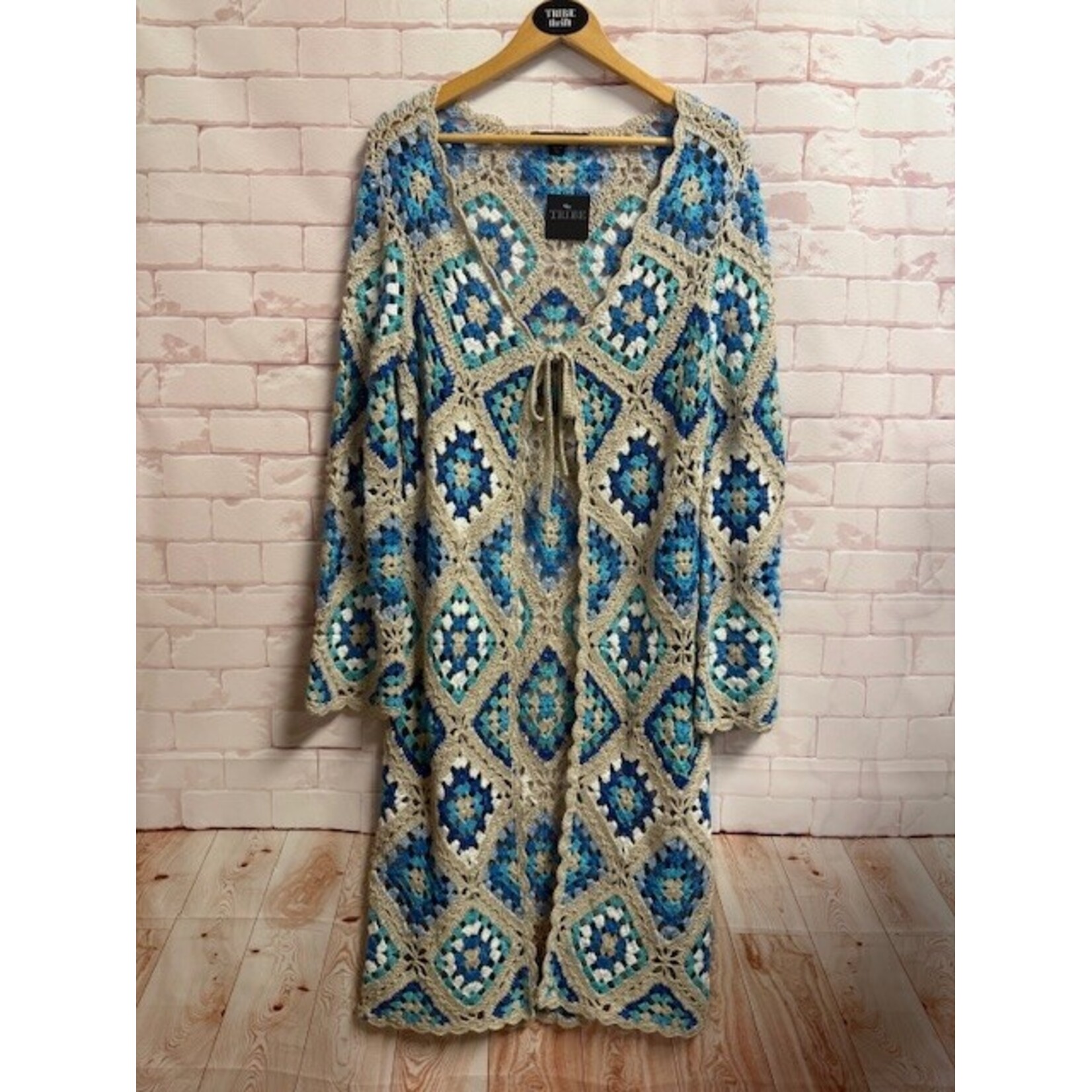 Boston Proper, Blue, Beige, Crochet, Shrug, Small/Medium