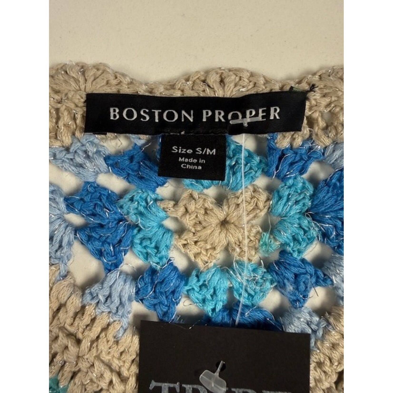 Boston Proper, Blue, Beige, Crochet, Shrug, Small/Medium
