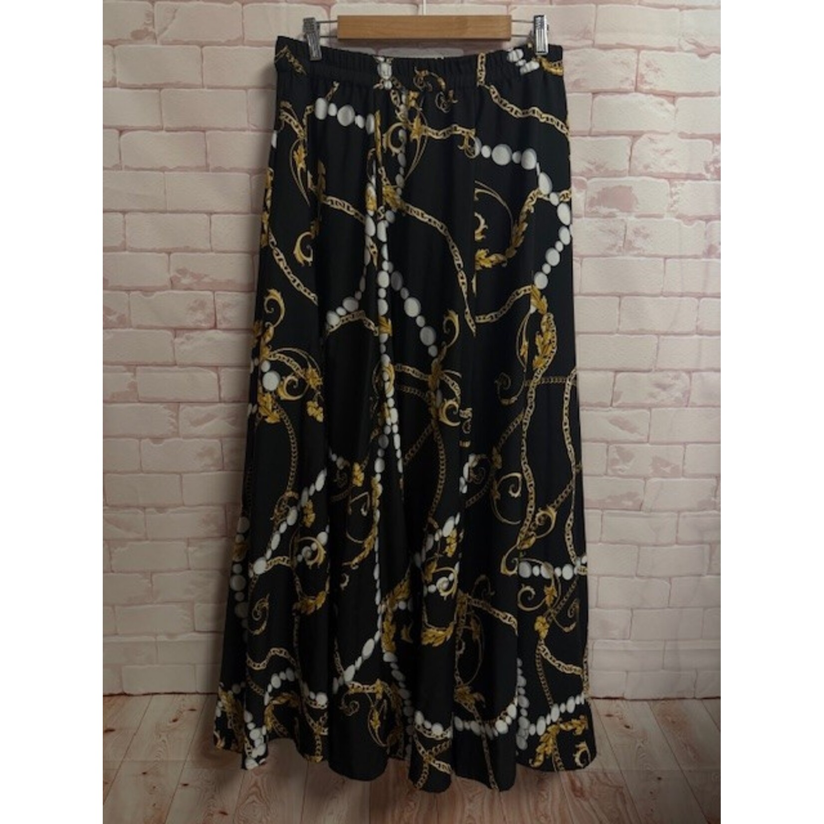 est. 1946, Black, Gold Chains and Pearls, Maxi, Skirt, Medium